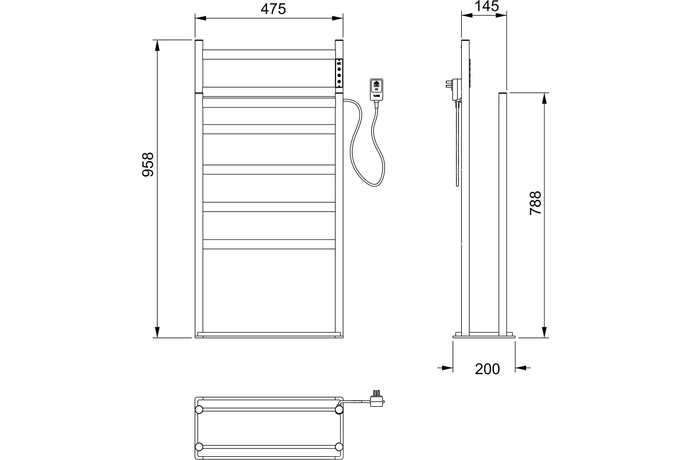 Полотенцесушитель электрический напольный Wonzon & Woghand черный матовый WW-A407-MB