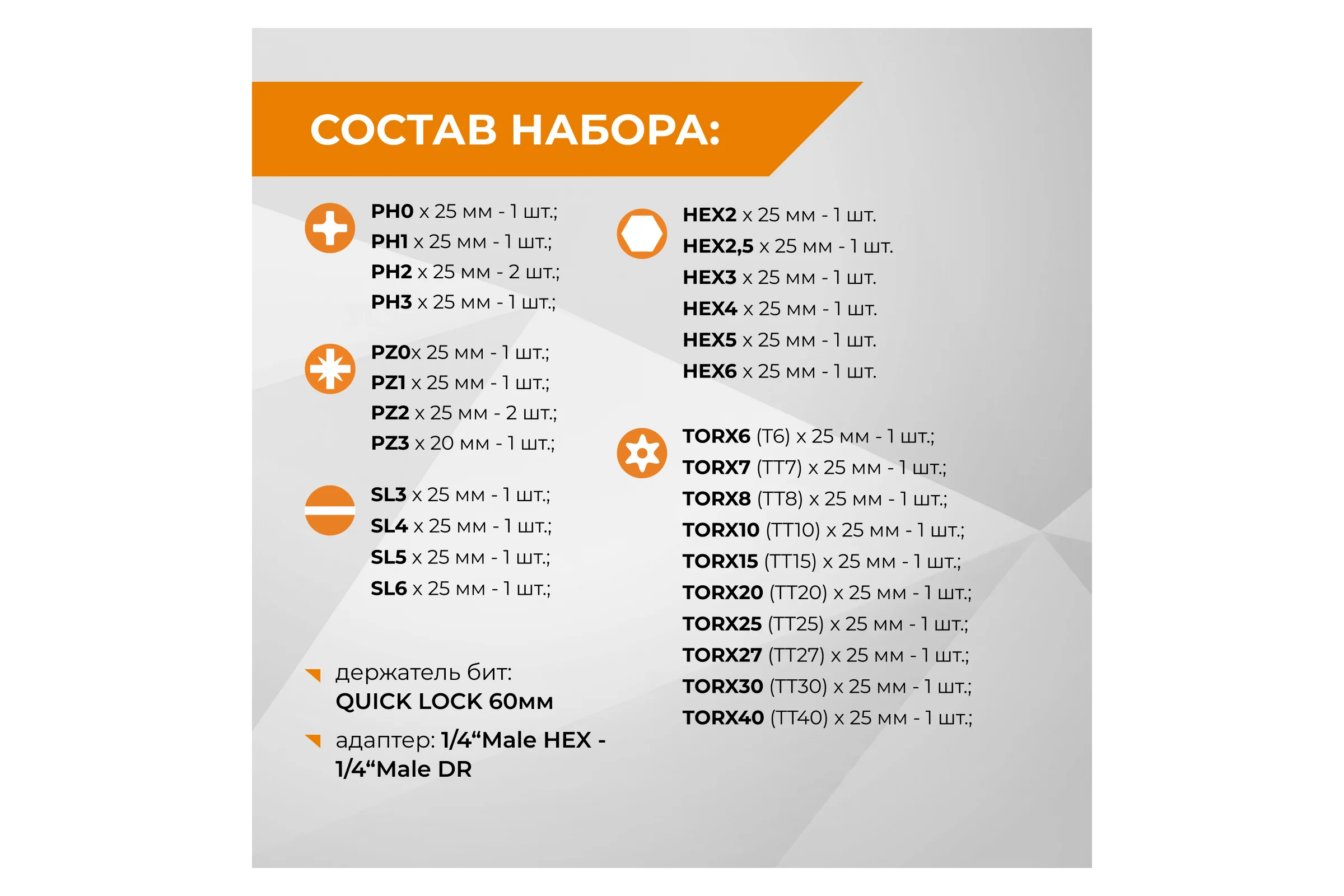Набор бит с держаталем RAGE 32 шт. 554107