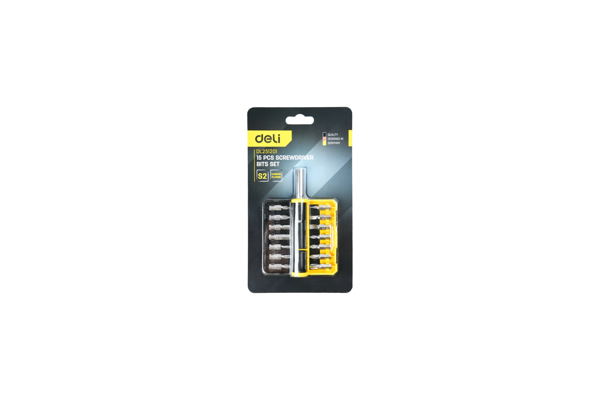 Набор бит DELI 14шт (SL4,SL5,SL6,PH0,PH1,PH2,PH3,T15,T20,T25,H5,H6,PZ1,PZ2), c держателем, сталь S2, пластиковый держатель 167609