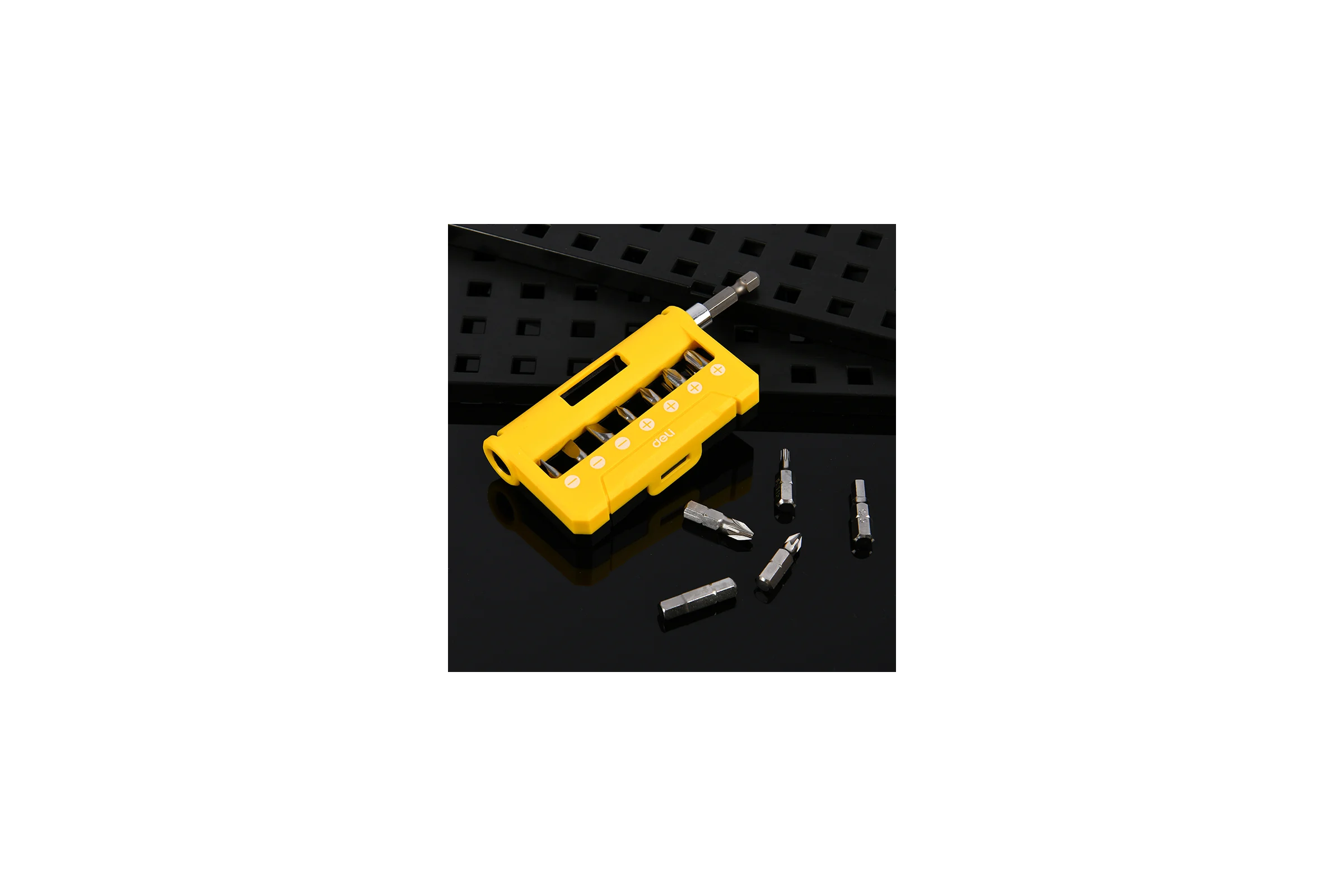 Набор бит DELI 14шт (SL4,SL5,SL6,PH0,PH1,PH2,PH3,T15,T20,T25,H5,H6,PZ1,PZ2), c держателем, сталь S2, пластиковый держатель 167609