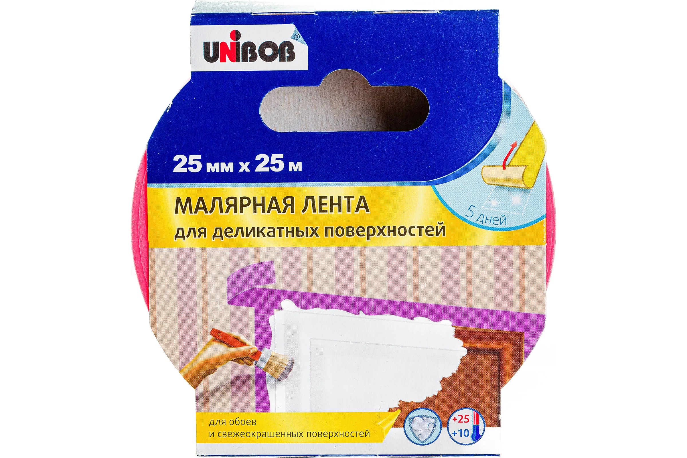 Малярная лента для деликатных поверхностей UNIBOB 25 мм х 25 м 214981