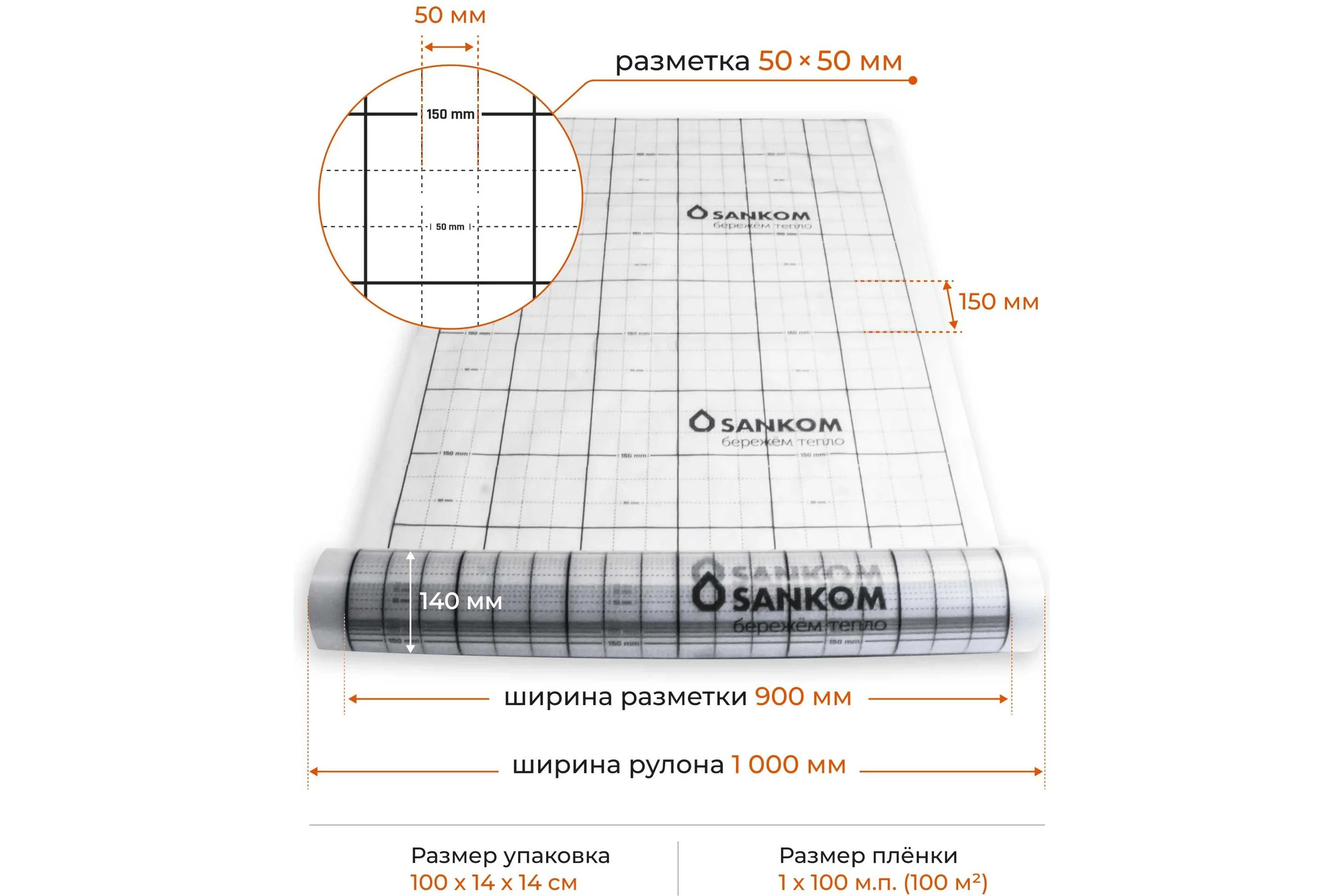 Пленка с разметкой 50x50 мм Sankom 1x100 м.п. 100 кв.м.  02TАРЕ