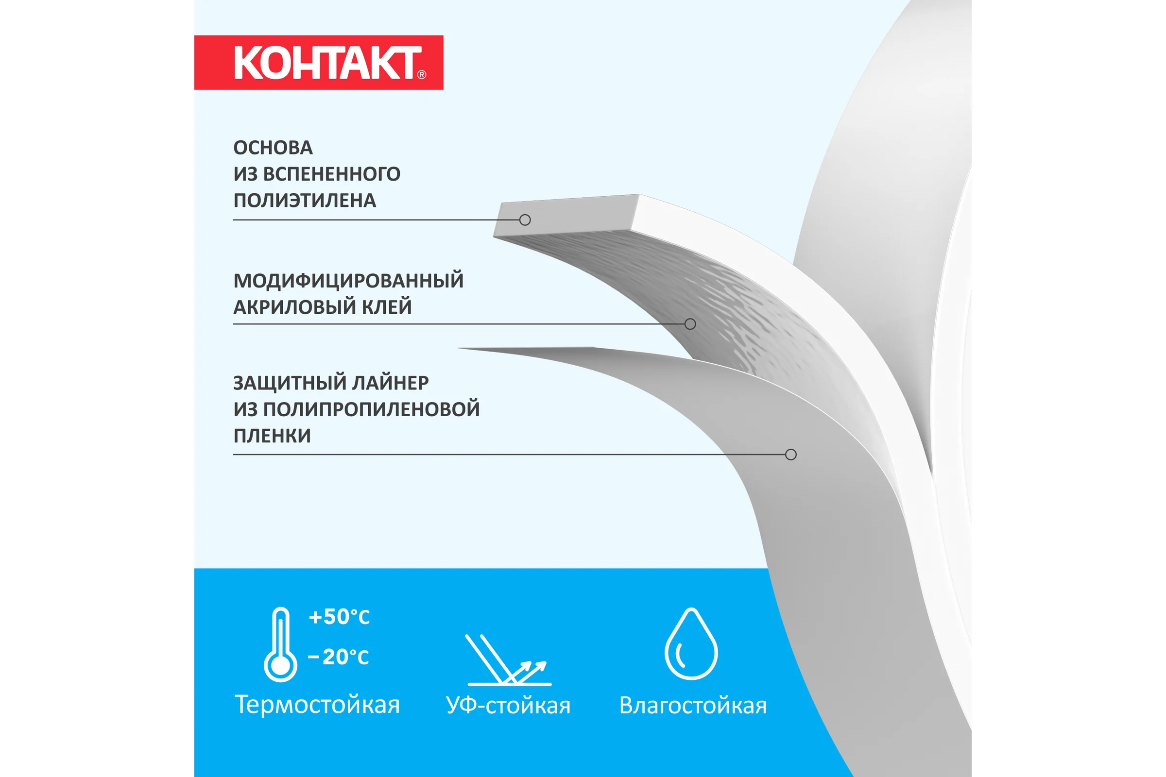 Монтажная клейкая лента двусторонняя Контакт белая, 19 мм, 5 м 25937