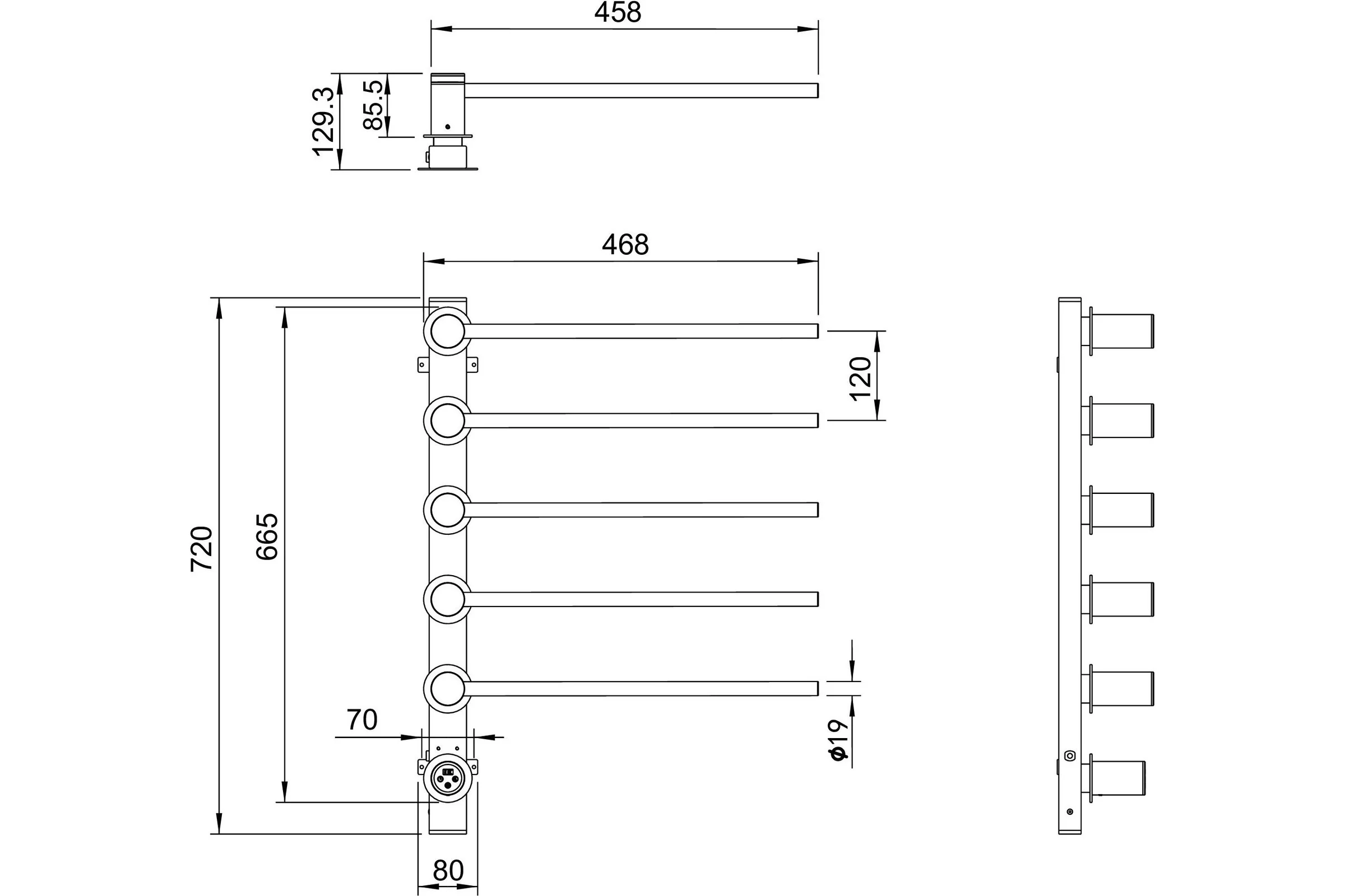 Полотенцесушитель электрический Wonzon & Woghand встраиваемый, Хром WW-AL315-CR