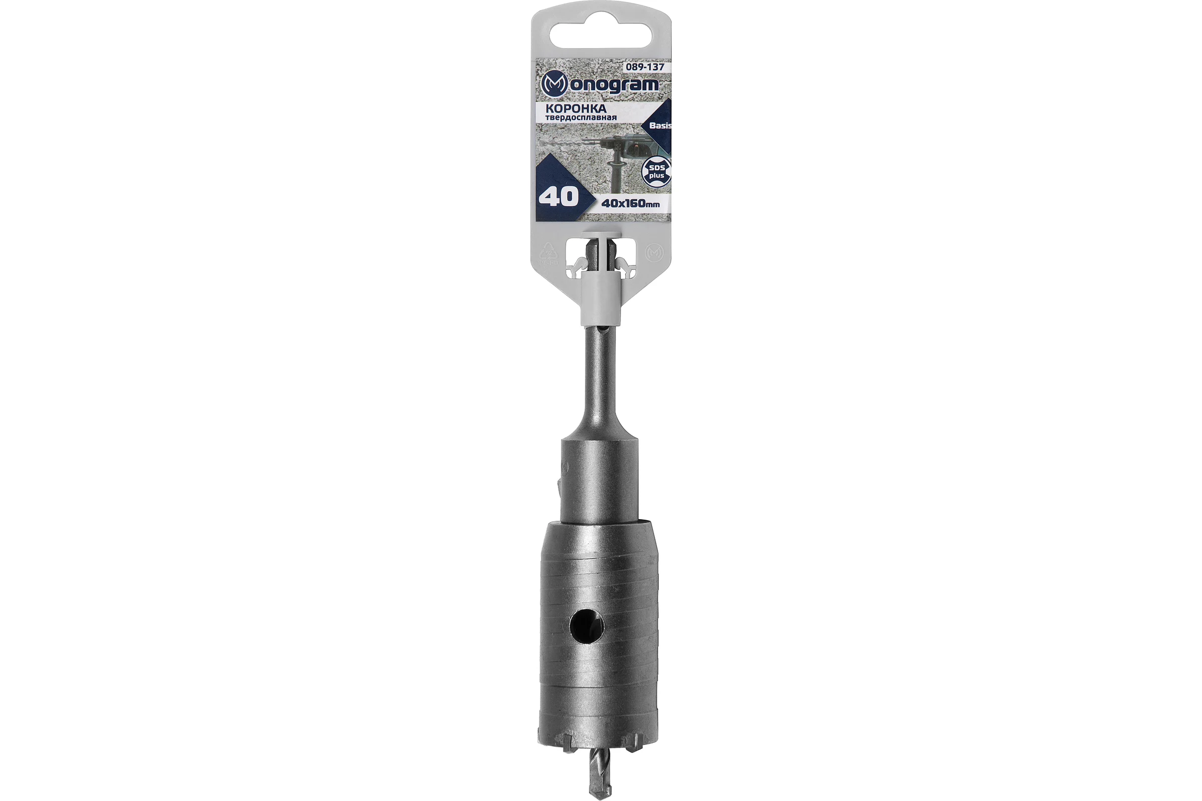 Коронка твердосплавная с адаптером по бетону Basis (40х50х160 мм; SDS-plus) Monogram 089-137