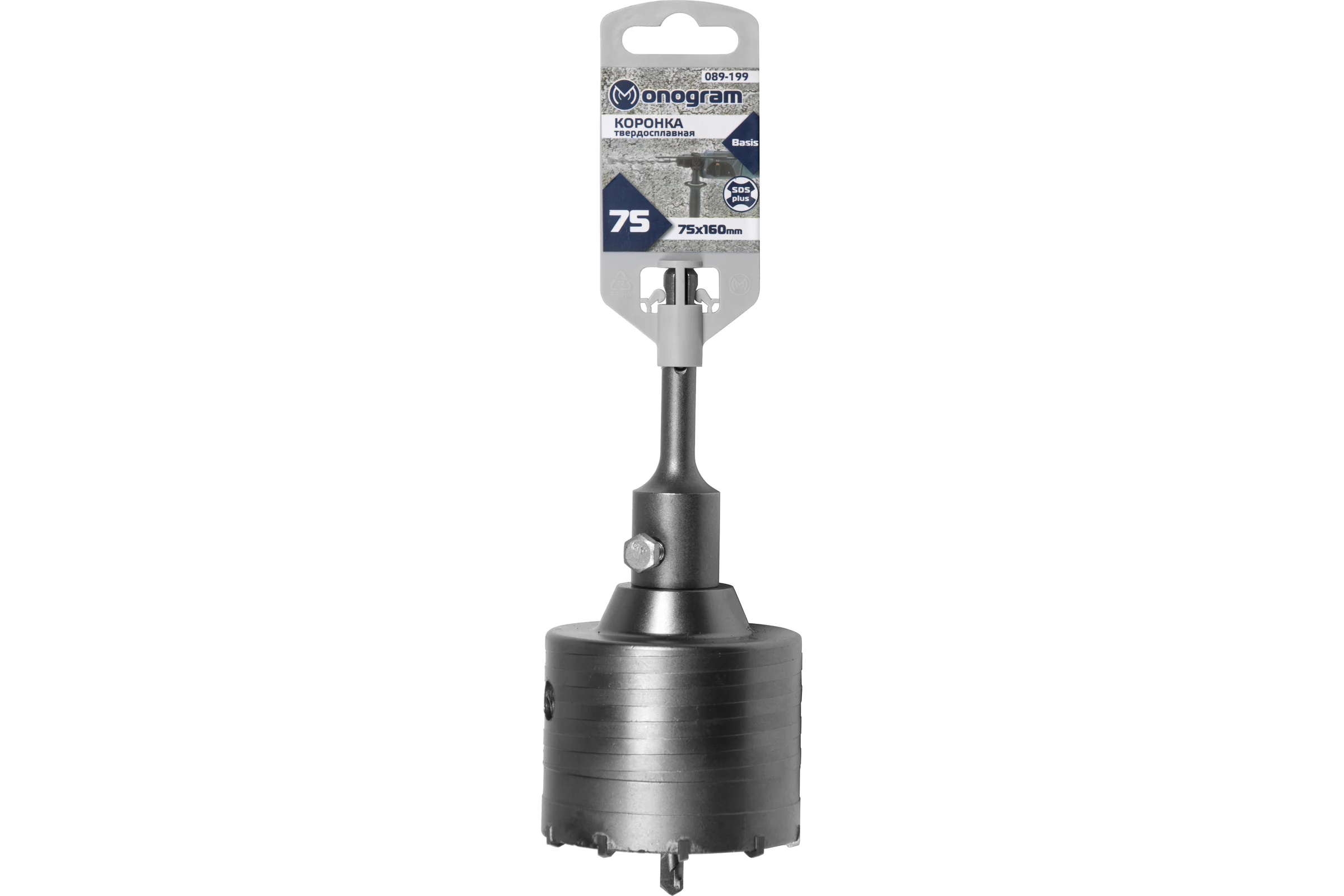 Коронка твердосплавная с адаптером по бетону Basis (75х50х160 мм; SDS-plus) Monogram 089-199