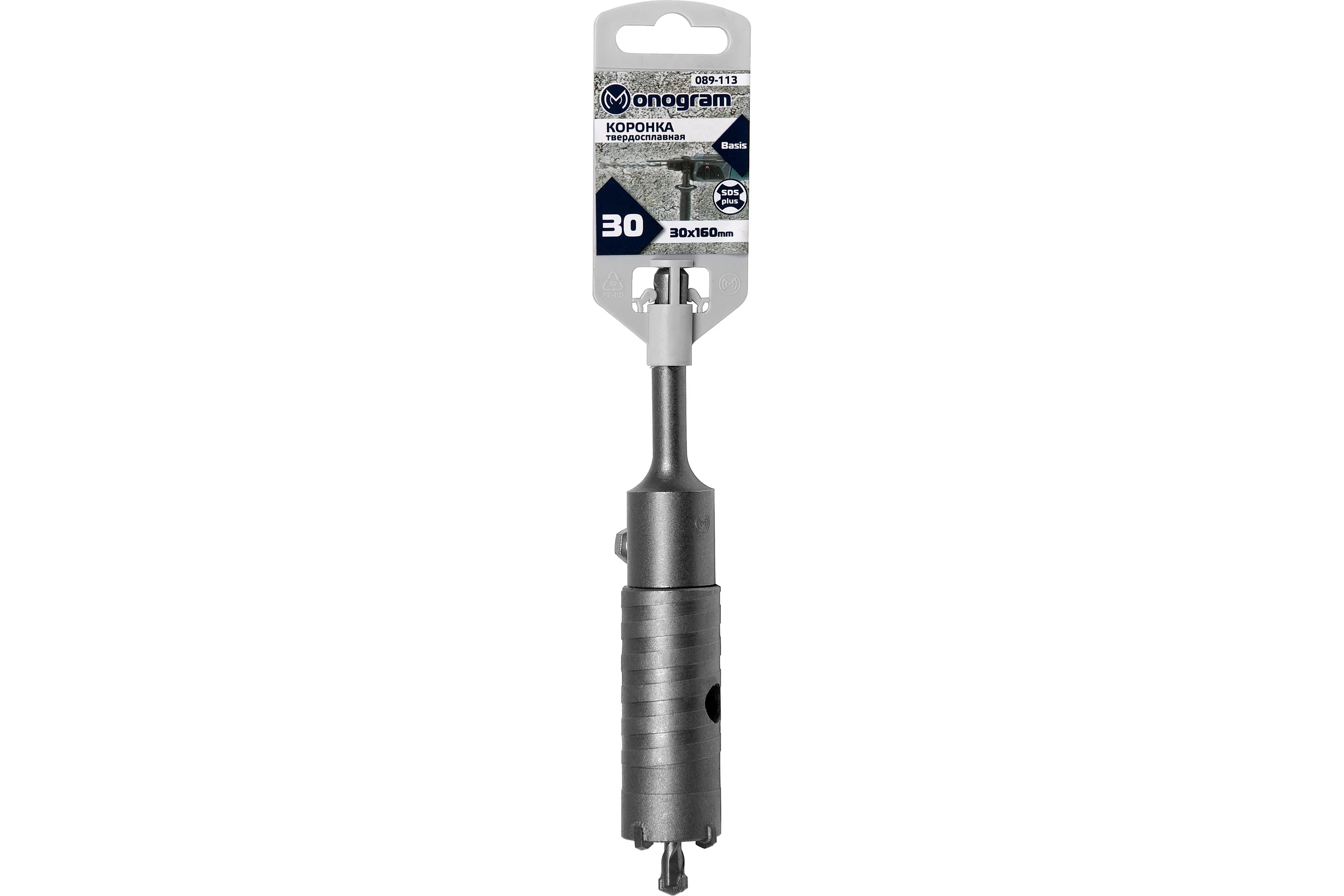 Коронка твердосплавная с адаптером по бетону Basis (30х50х160 мм; SDS-plus) Monogram 089-113