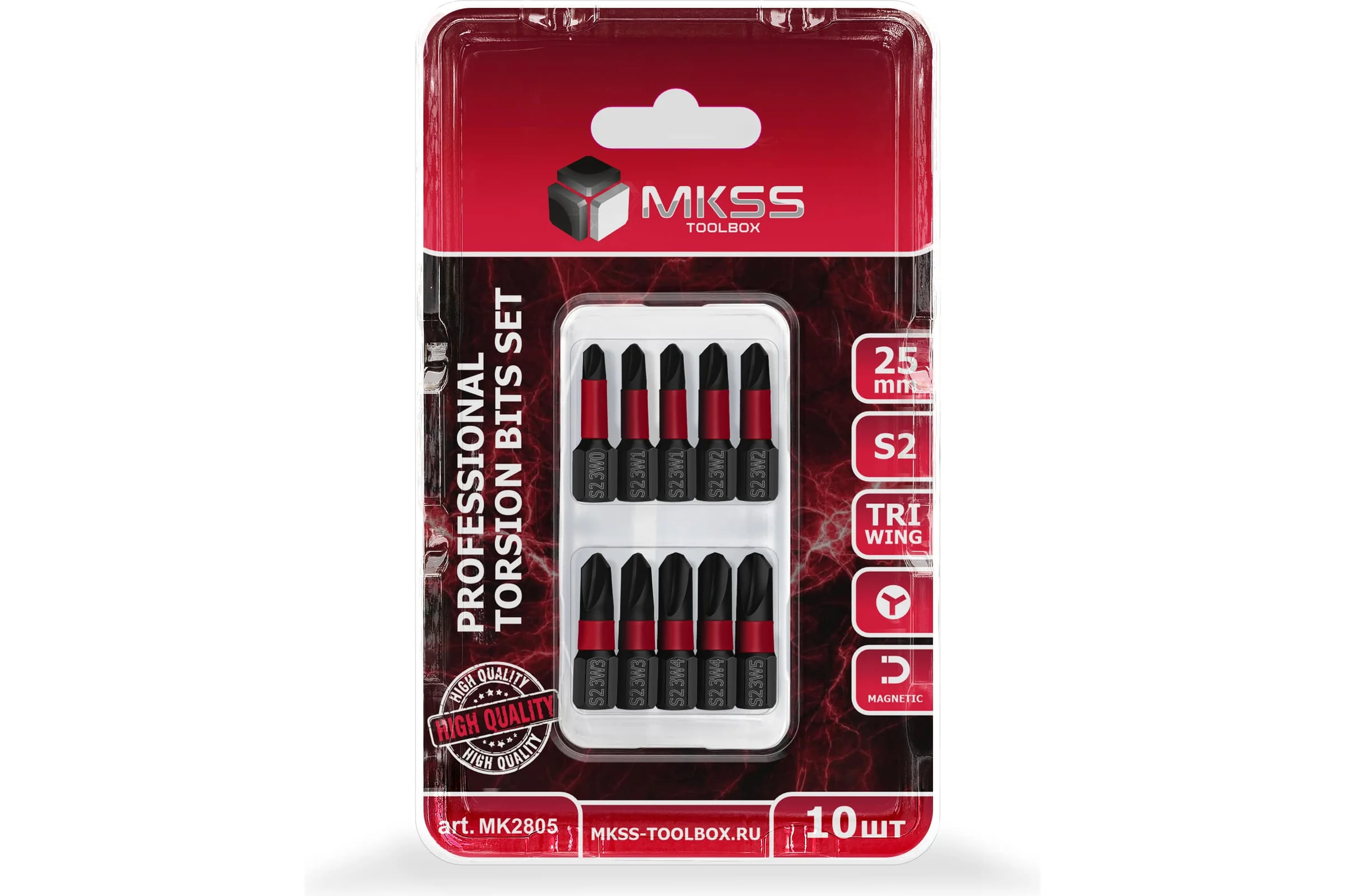 Набор торсионных магнитных бит MKSS Toolbox TRI-WING 25мм, 10шт MK2805
