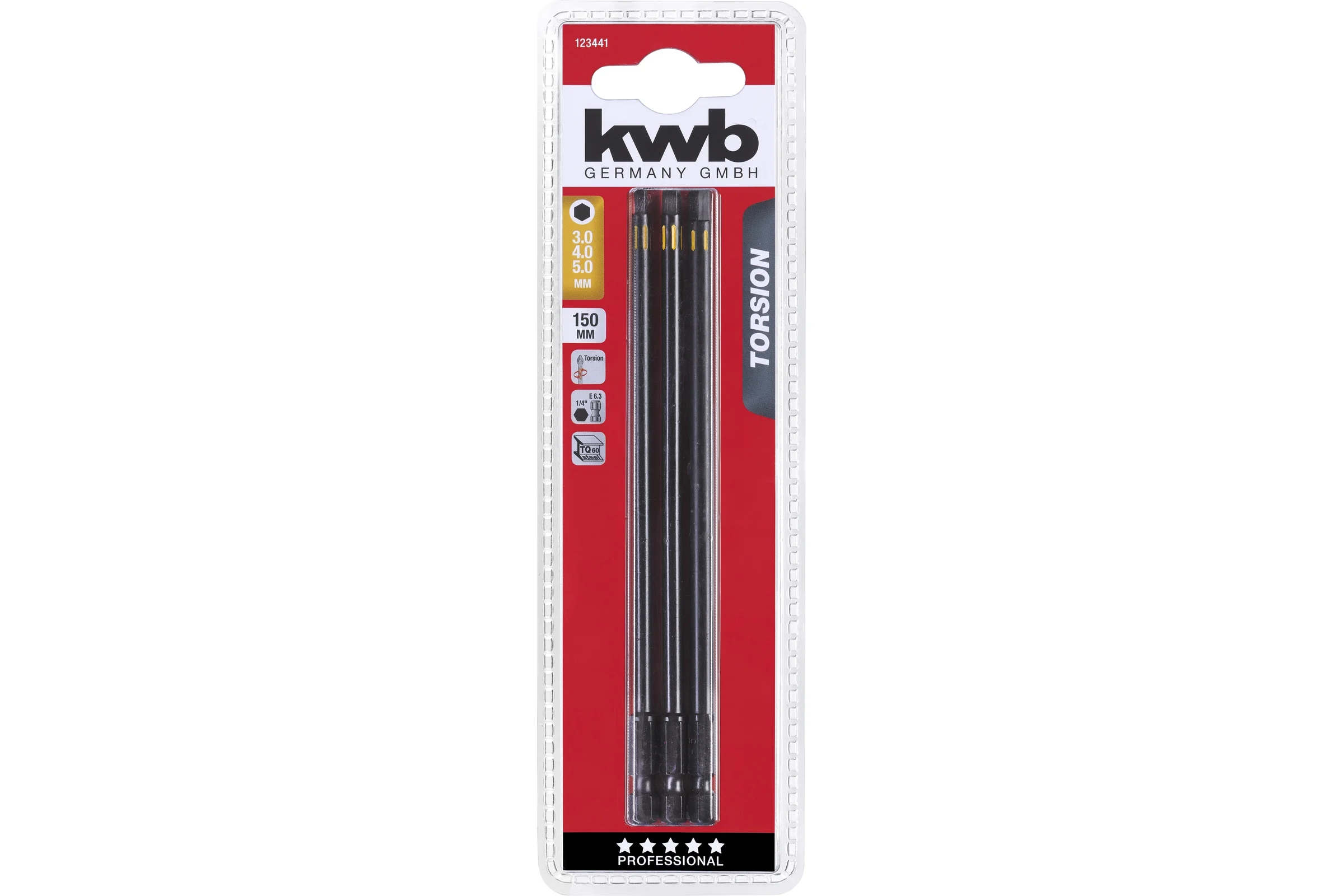 Набор бит TORSION HEX (3 пр, 3, 4, 5 мм, 150 мм) kwb 123441