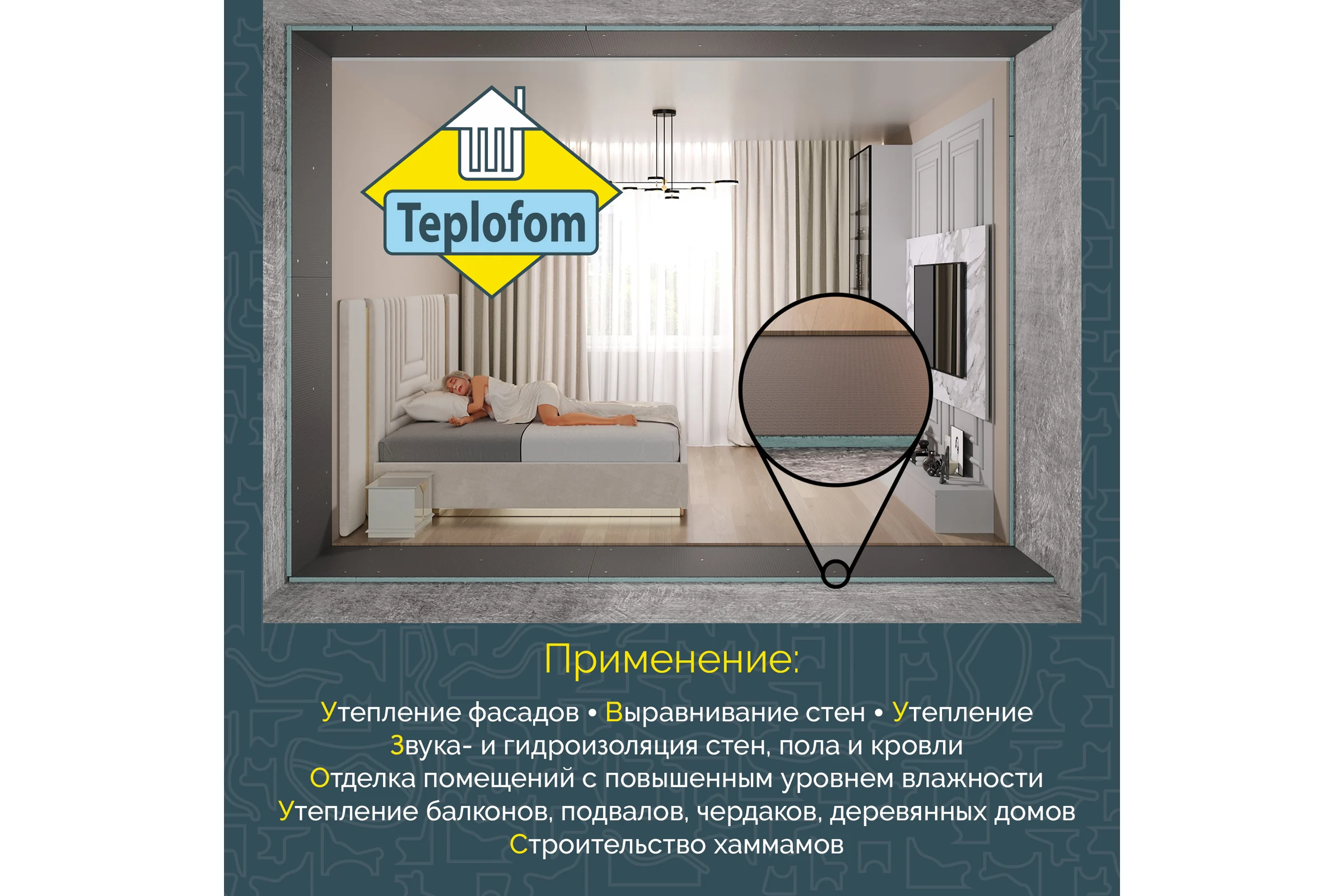 Теплоизоляционная панель Teplofom+ 2500x600x20мм 20XPS-02