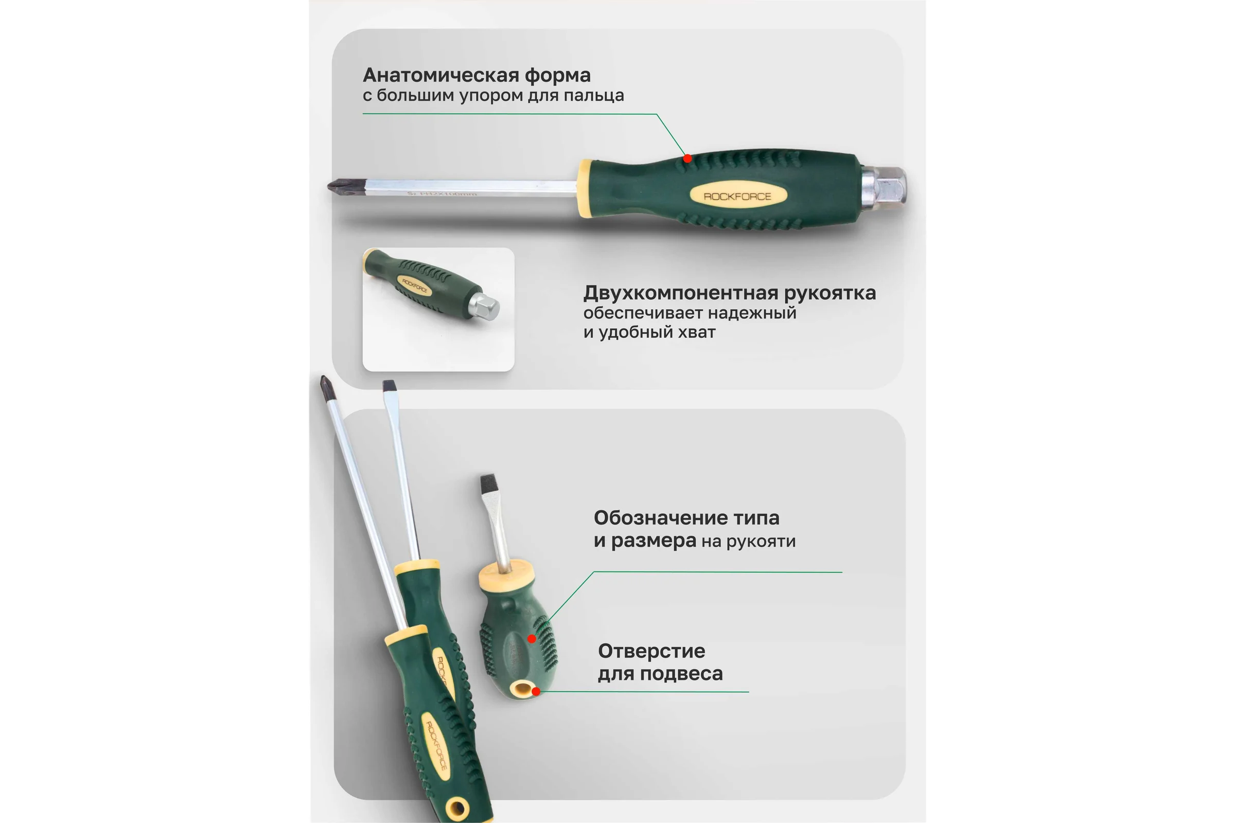 Набор отверток магнитных Rockforce 6 предметов (SL:5.5х40,6.5х100мм; PH:1х40,2х150мм; силовые: SL6.5х150, РН2х100мм)в блистере RF-7006B(60405)