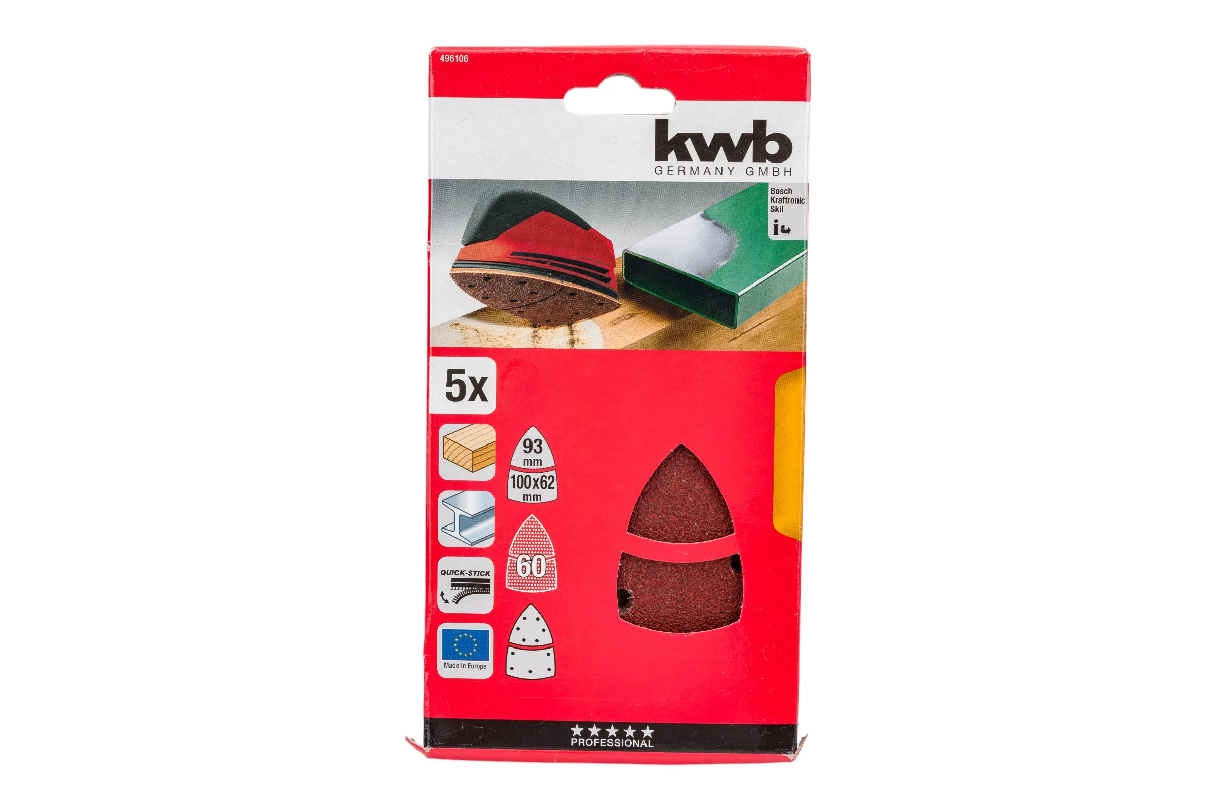 Шлифлист для дельташлифмашины 100x62,93 мм, К 60 5 шт KWB 496106