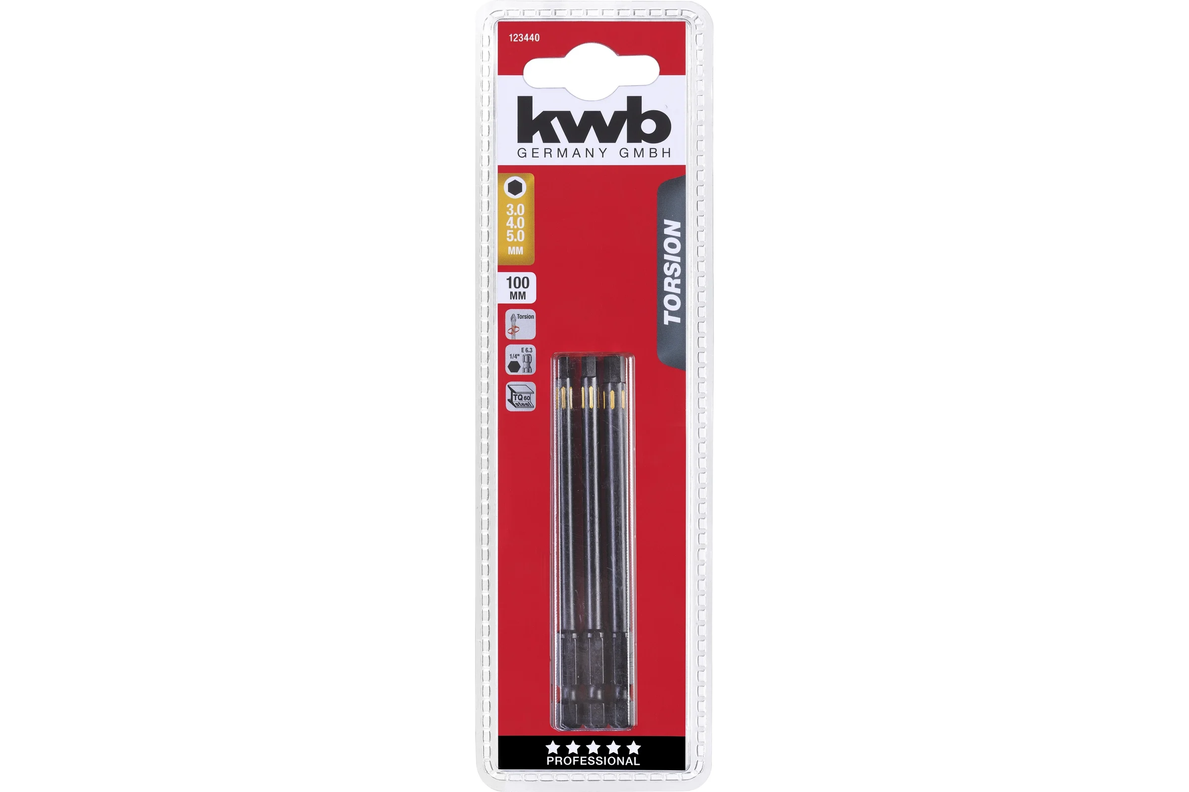 Набор бит TORSION HEX 3, 4, 5, 100 мм, 3 предмета kwb 123440
