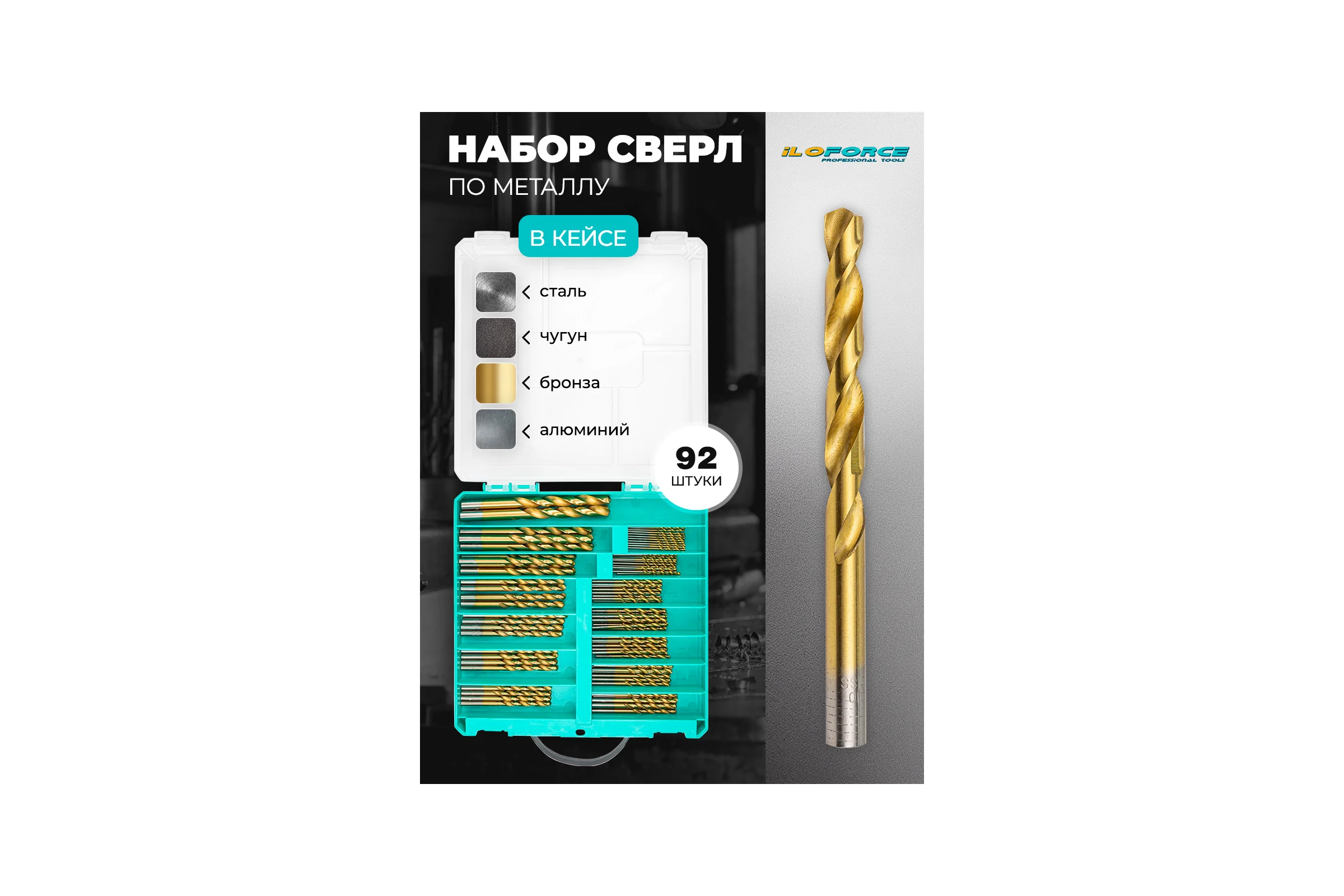 Набор сверл по металлу iLOFORCE 93 предмета, в кейсе IF-924U93(58830)