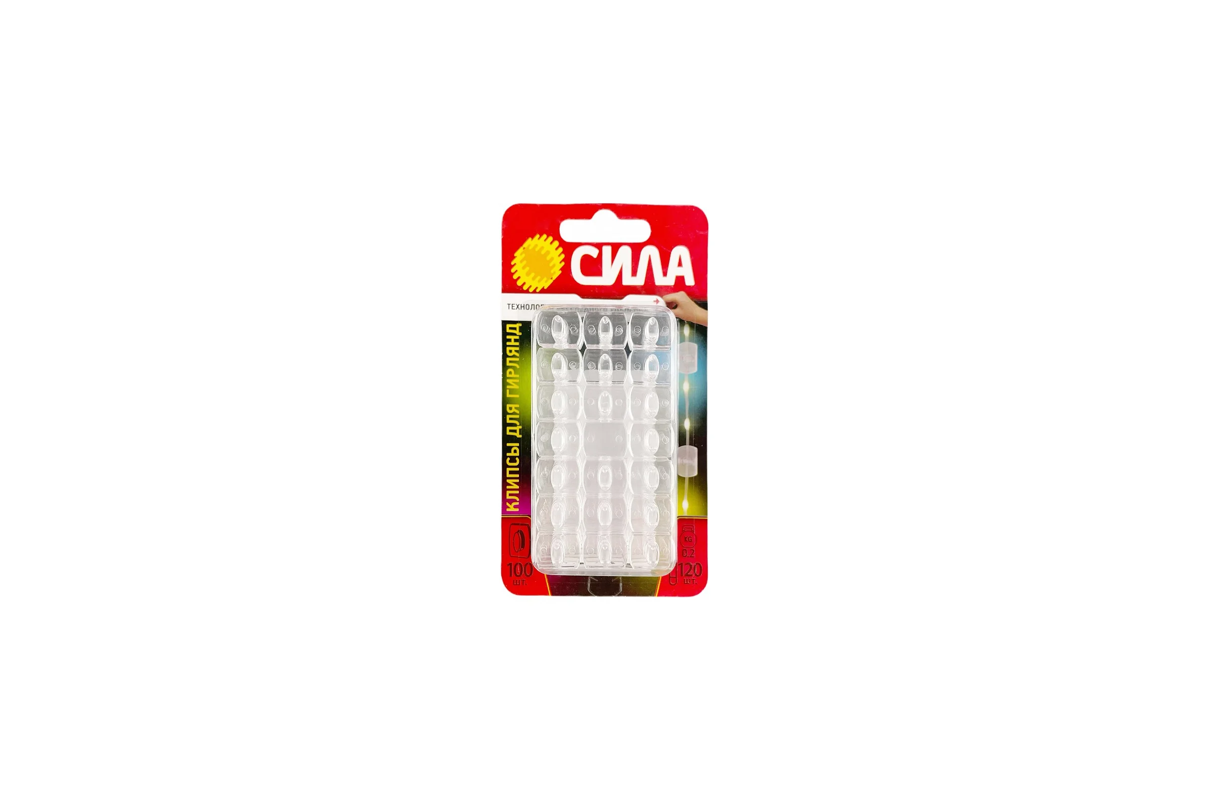 Клипсы СИЛА SCCD20T100 для гирлянд с технологией бесследного удаления 100 шт, 120 полосок до 200 г п Б0067842