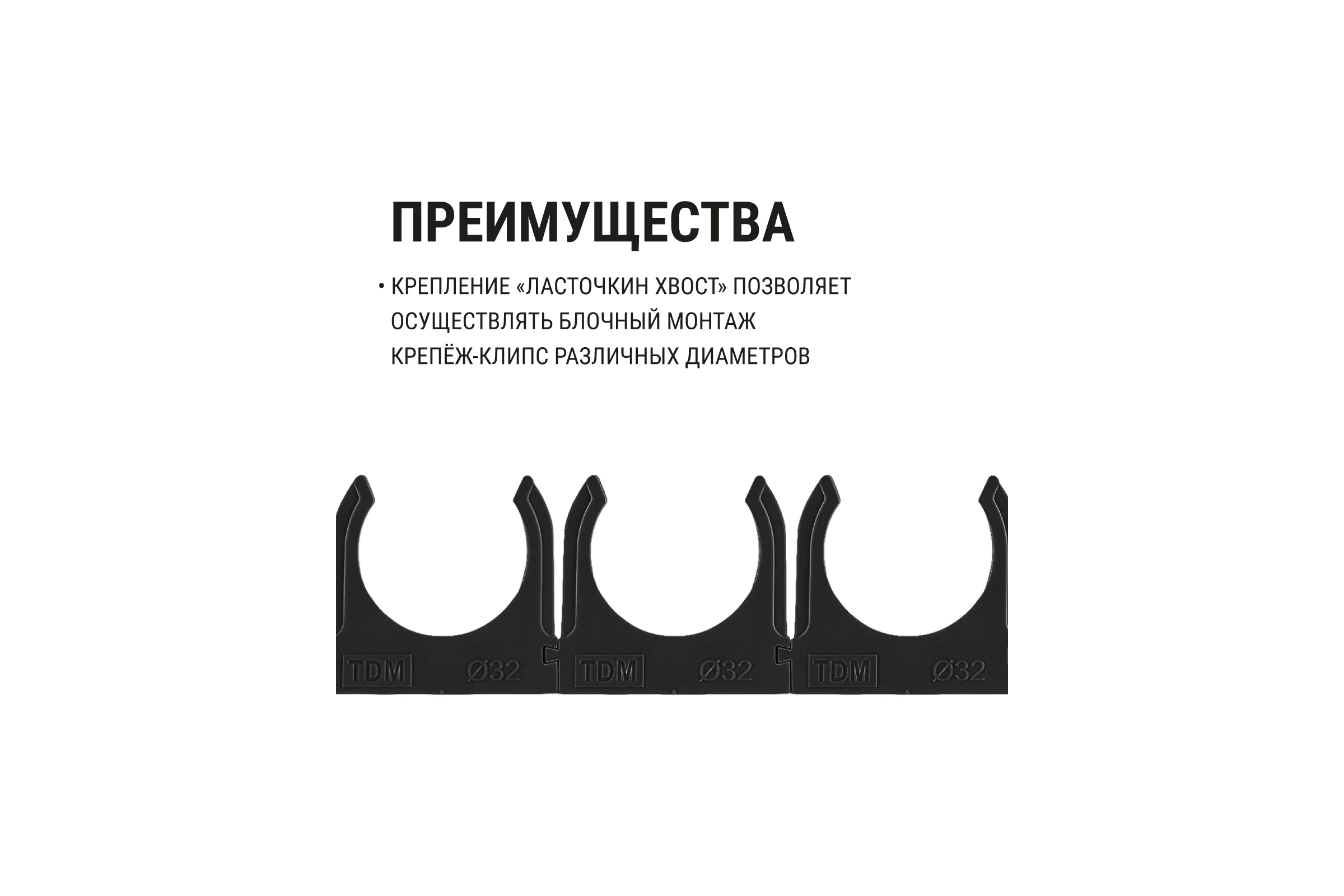 Крепеж-клипса TDM ELECTRIC для трубы 32 мм, для прямого монтажа, 25 шт. черная TDM ELECTRIC SQ0405-8114
