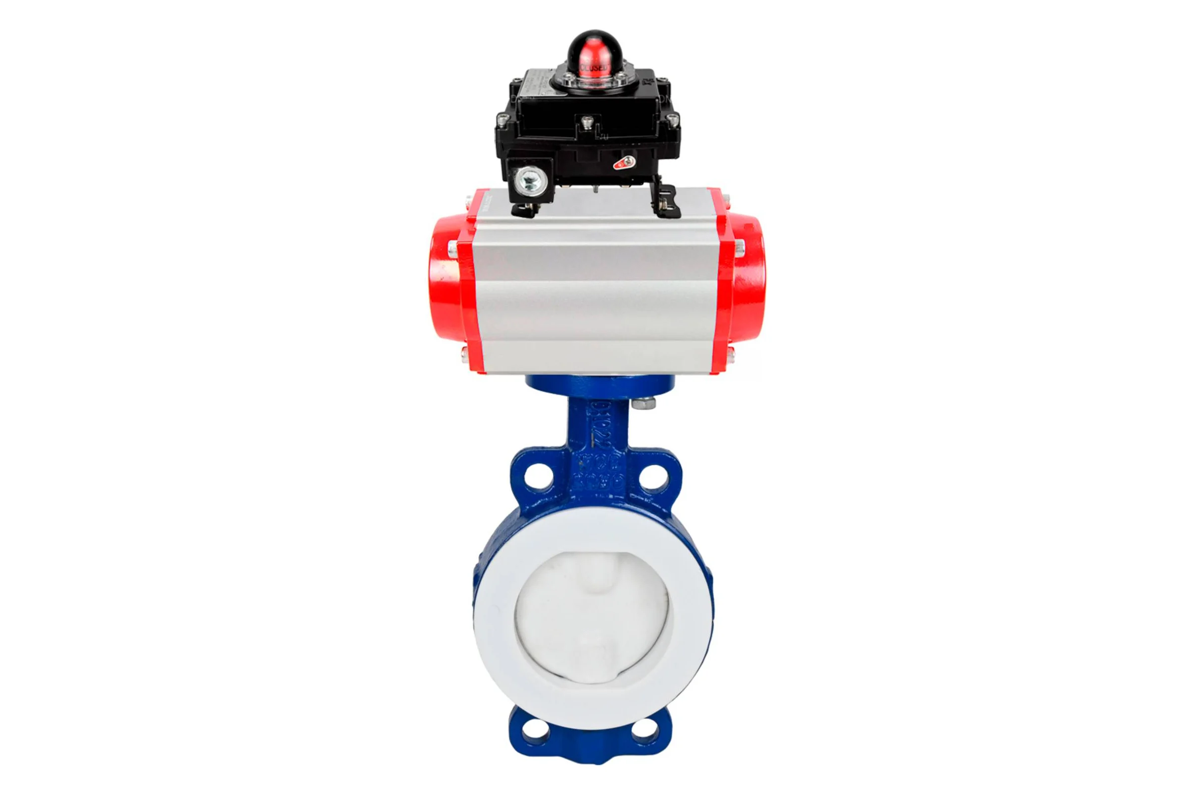 Затвор DN.ru WCB-WCB-PTFE-PTFE-Fb-R Ду200 Ру16 футерованный с пневмоприводом, БКВ D050-59705