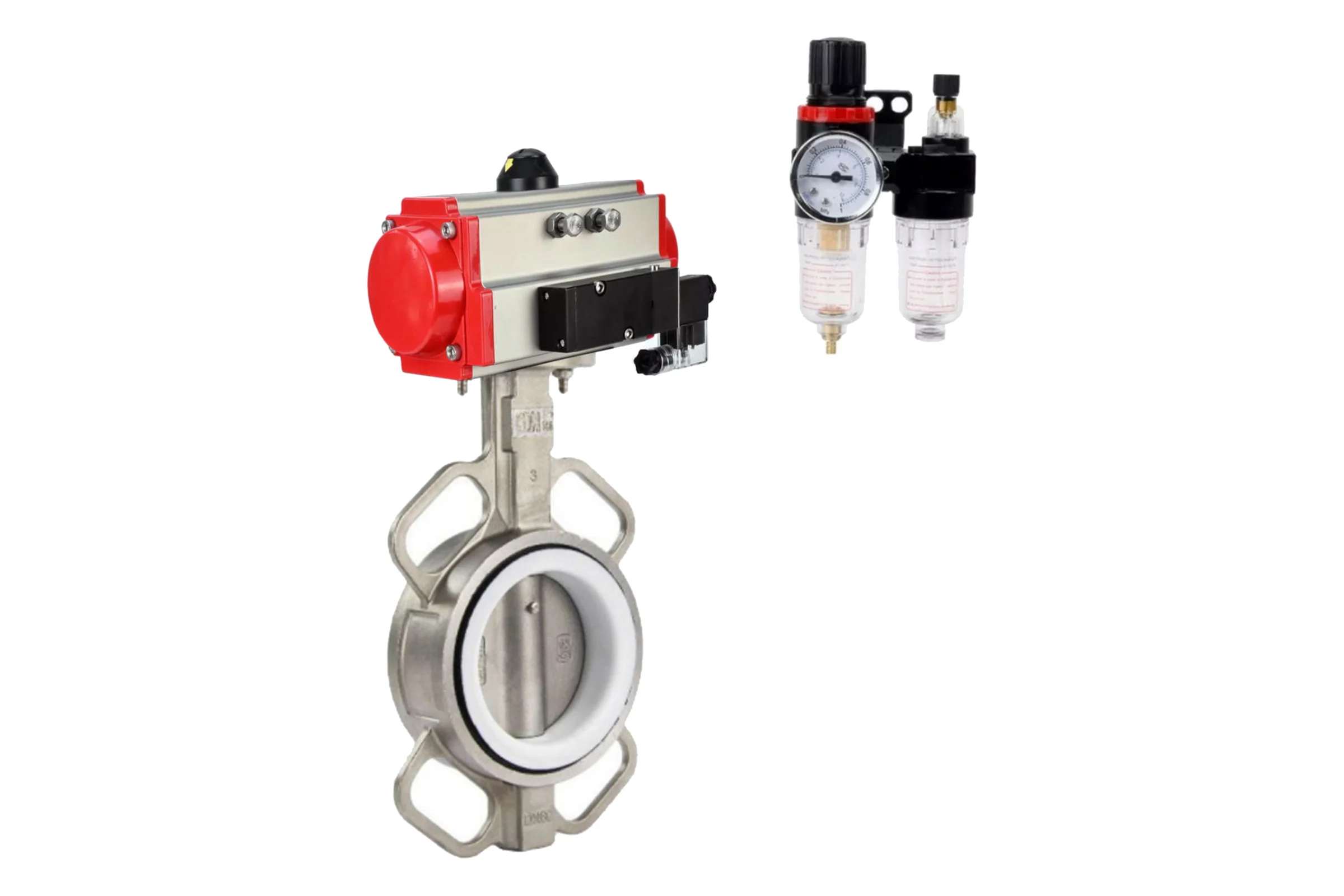 Затвор DN.ru 316L-316L-PTFE Ду300 Ру16 с пневмоприводом, пневмораспределителем, БПВ D050-62933