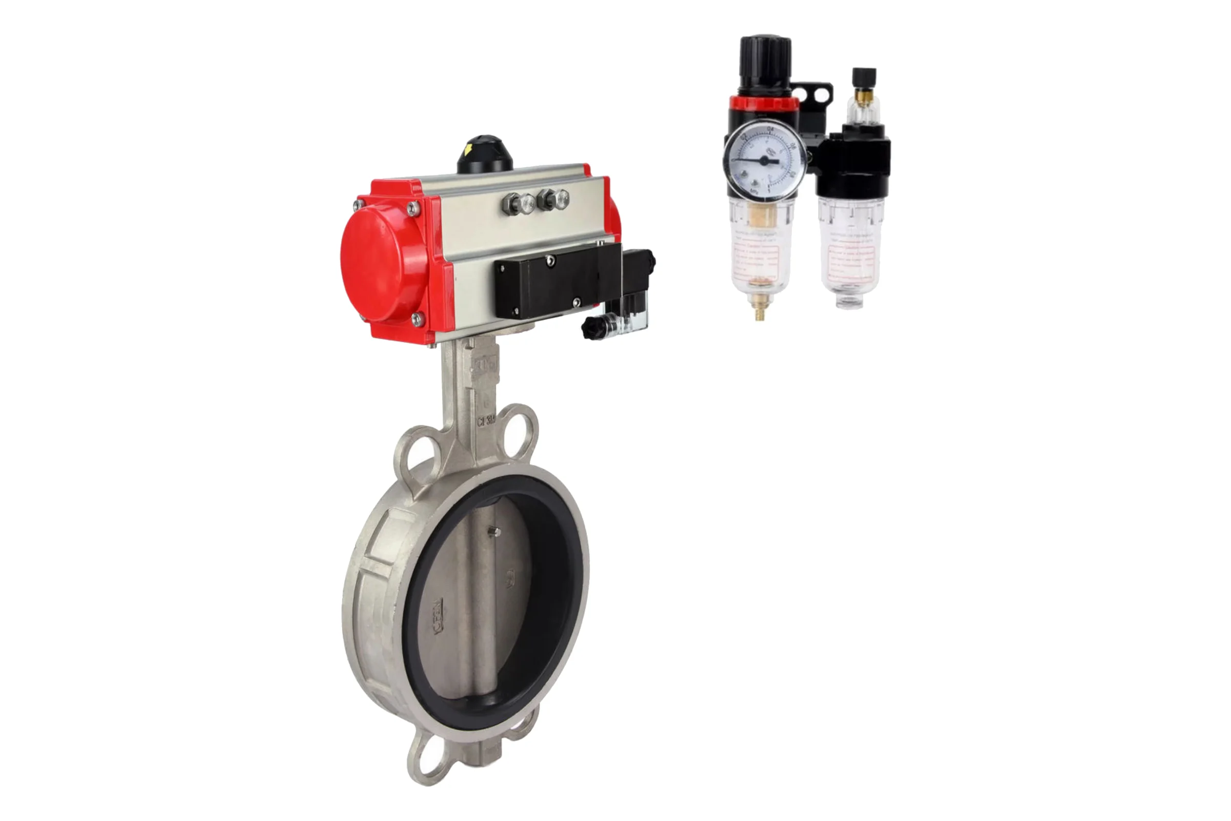 Затвор DN.ru 316L-316L-EPDM Ду200 Ру16 с пневмоприводом, пневмораспределителем, БПВ D050-63301