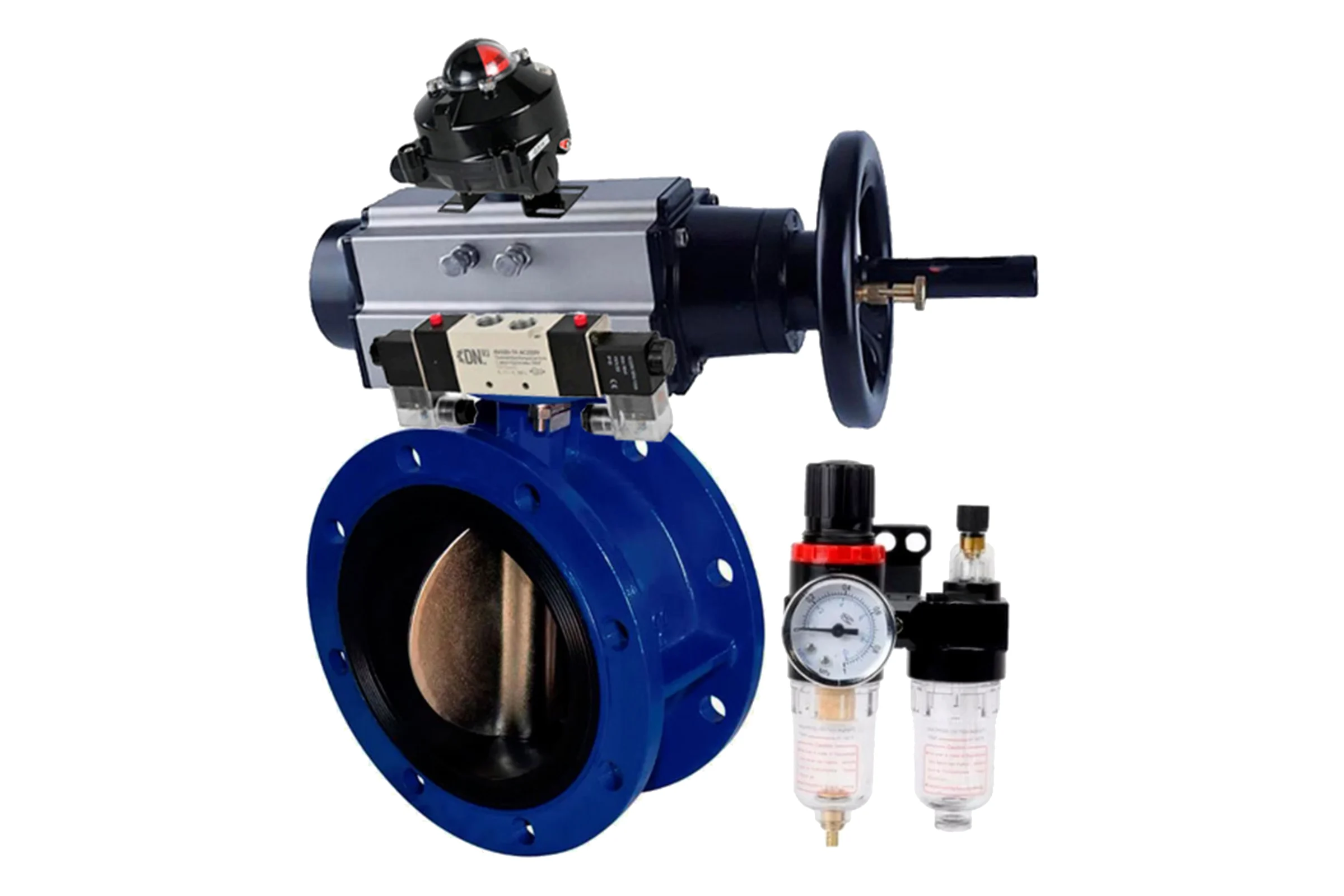 Затвор DN.ru GGG40-304-EPDM-2W-F Ду100 Ру16 пневмопривод, пневмораспределитель, БКВ, БПВ D050-65366