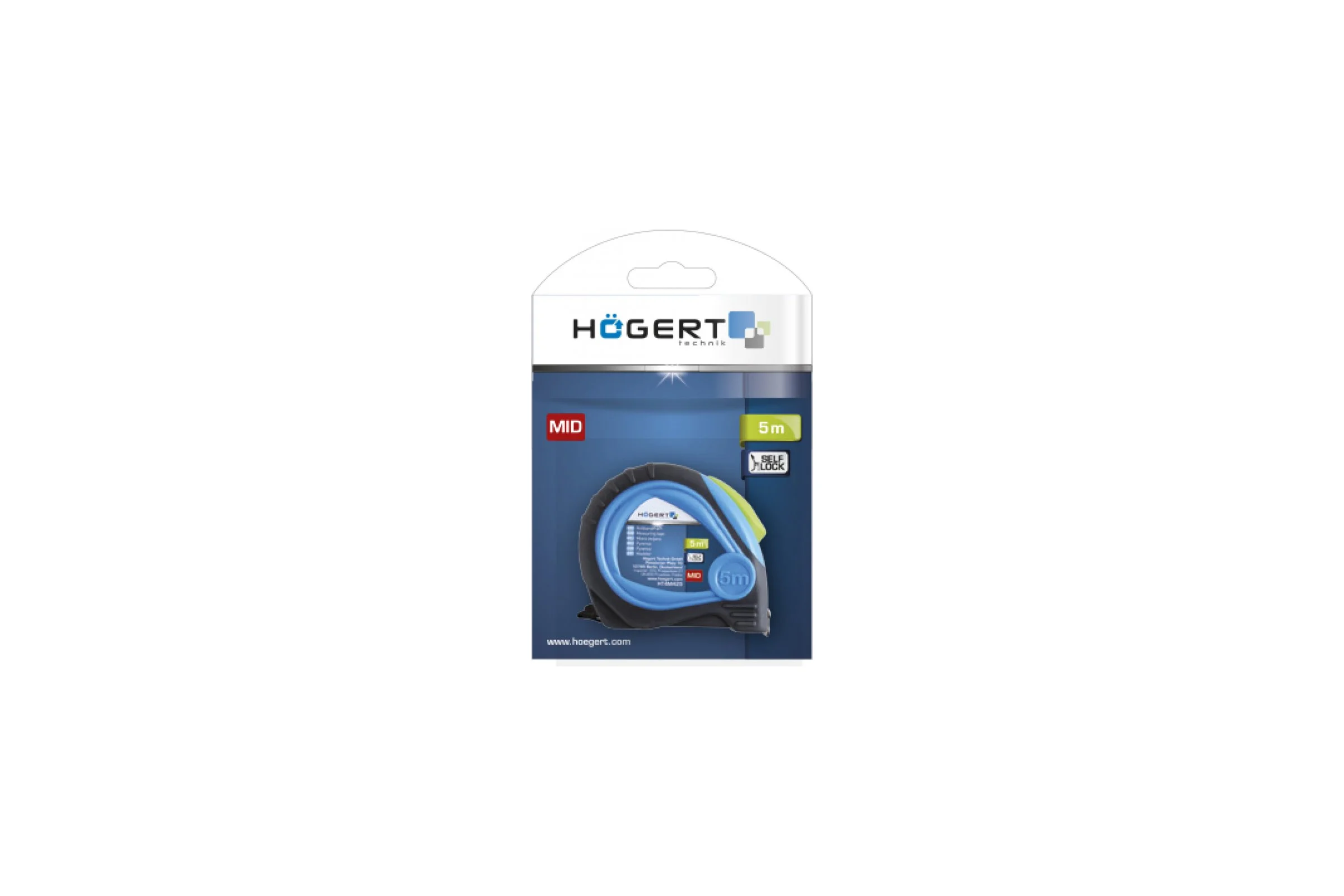 Рулетка HOEGERT TECHNIK 5 м, 19 мм, MID, покрыта нейлоном, стопор ленты HT4M425