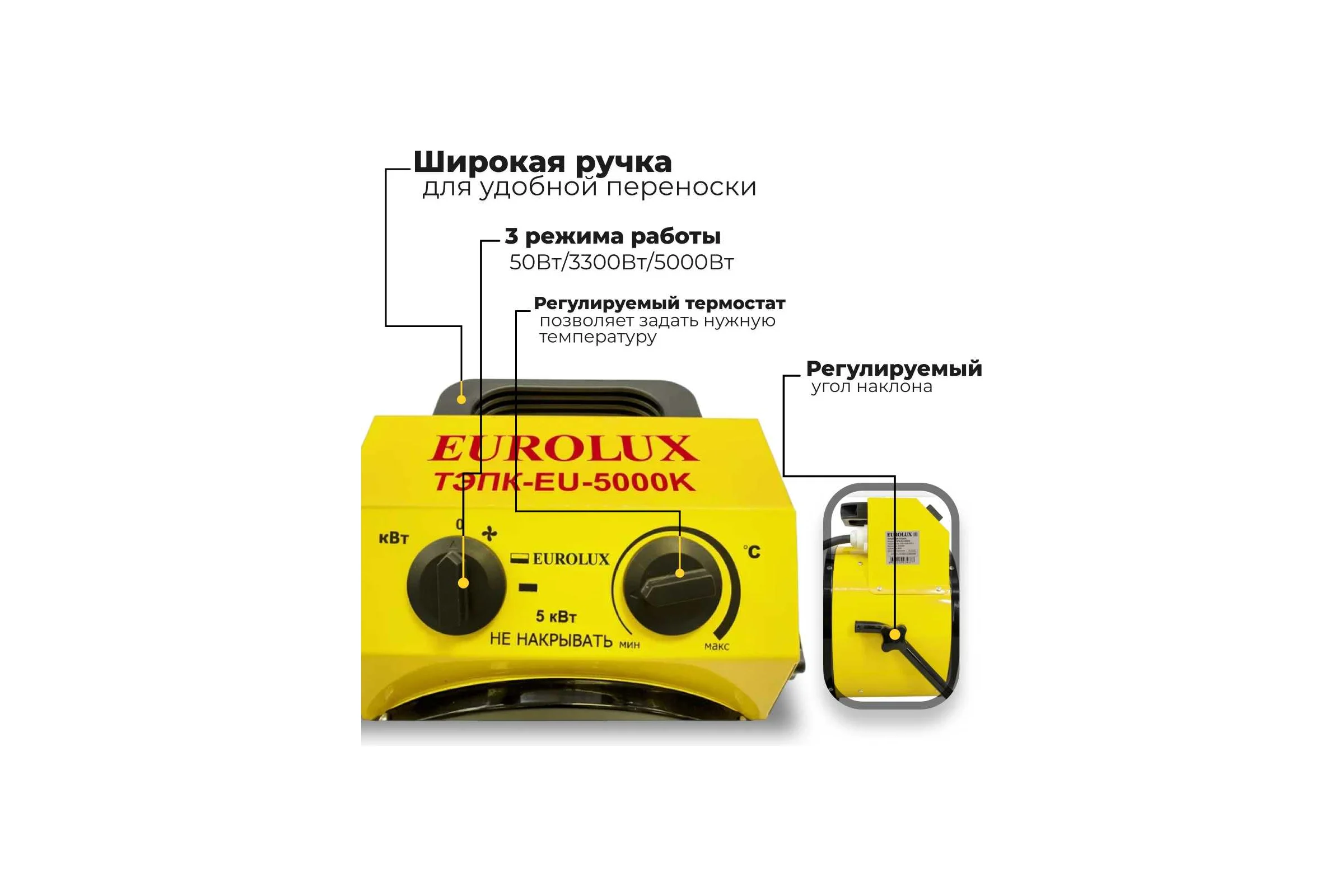 Тепловая электрическая пушка Eurolux ТЭПК-EU-5000K керамический нагревательный элемент, круглая 67/1/38