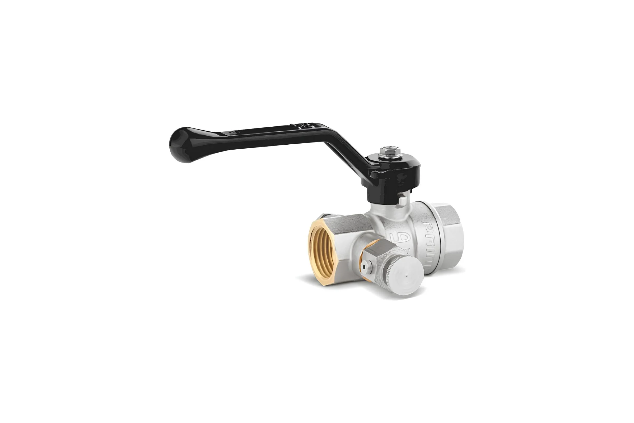 Кран шаровой латунный с дренажем и воздухоотводчиком трехходовой LD PRIDE 44.15.В-В.С.Р Ду 15 Ру 40 рычаг с биркой LD 44.395.15