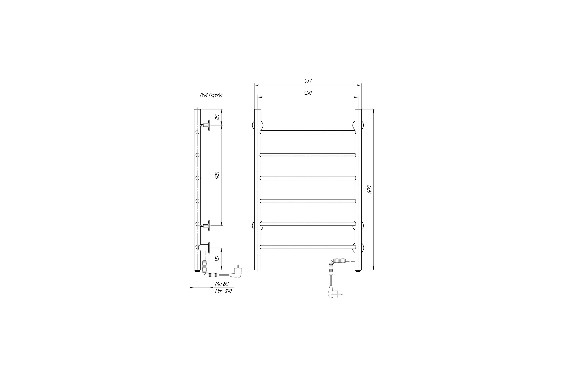 Полотенцесушитель электрический Domoterm Классик DMT 109-6 50x80 EKTD R сенсорный диммер, хром, 4680419504427
