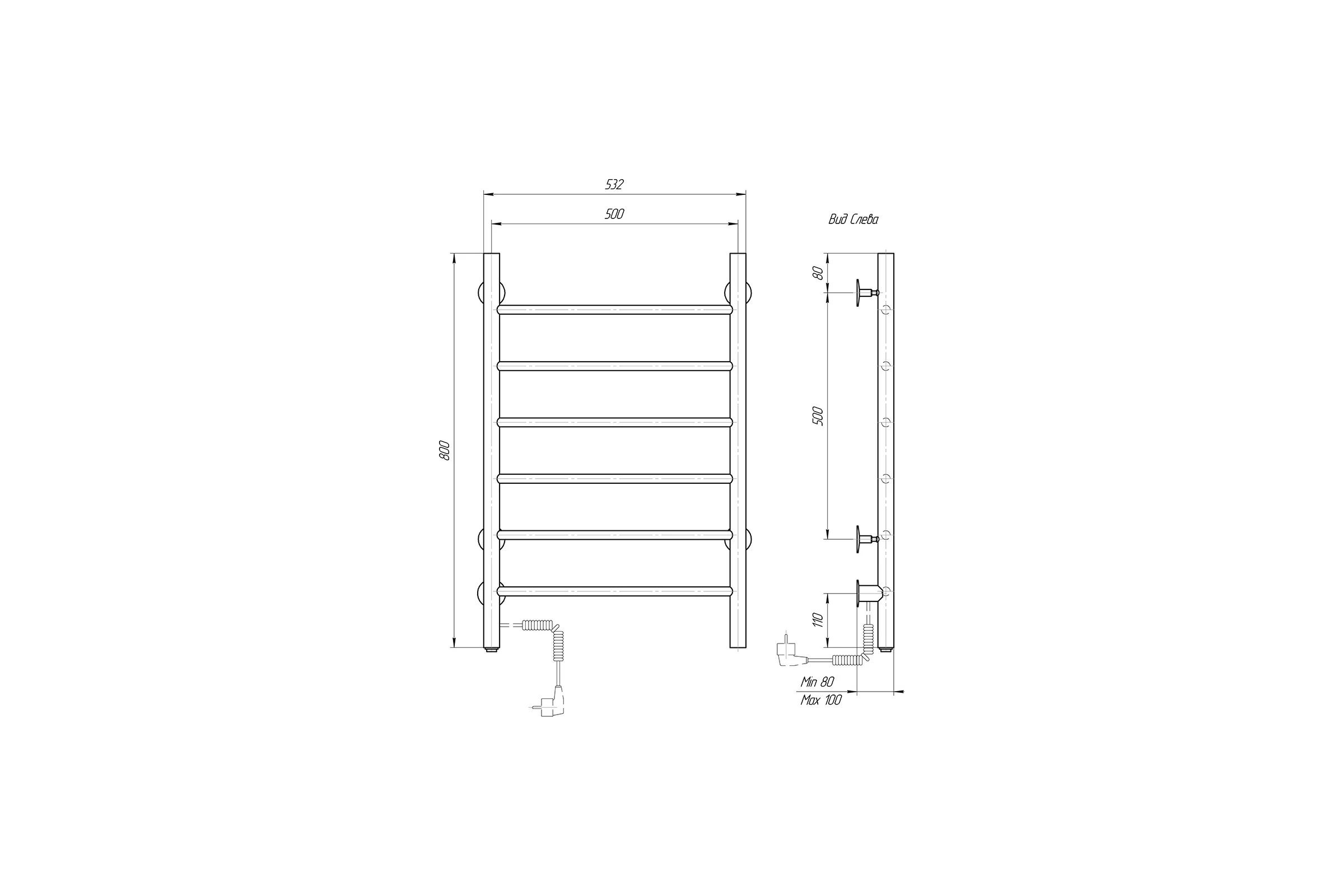 Полотенцесушитель электрический Domoterm Классик DMT 109-6 50x80 EKTD L сенсорный диммер, хром, 4680419504434