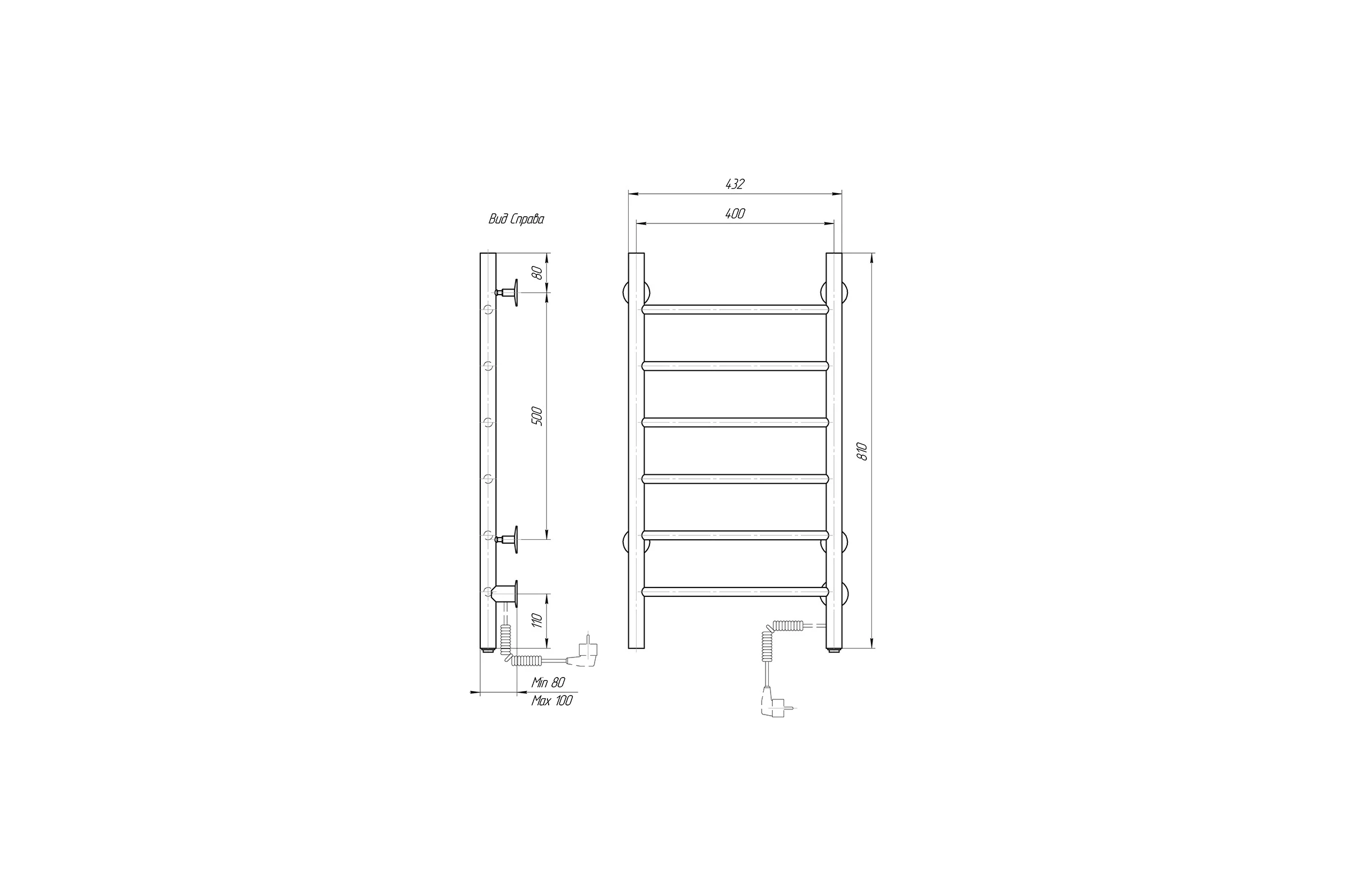 Полотенцесушитель электрический Domoterm Классик DMT 109-6 40x81 EKTD R сенсорный диммер, хром, 4680419504519
