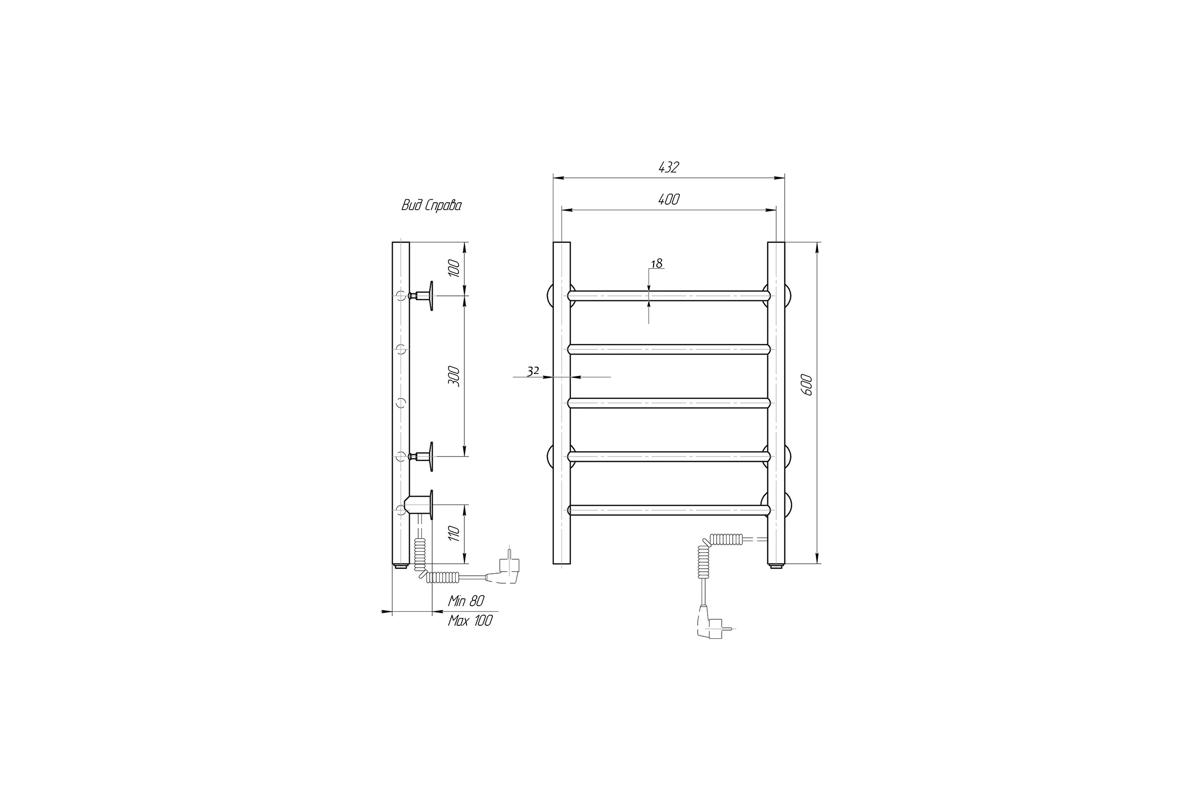 Полотенцесушитель электрический Domoterm Классик DMT 109-5 40x60 EK R, диммер, хром, 4680419503239