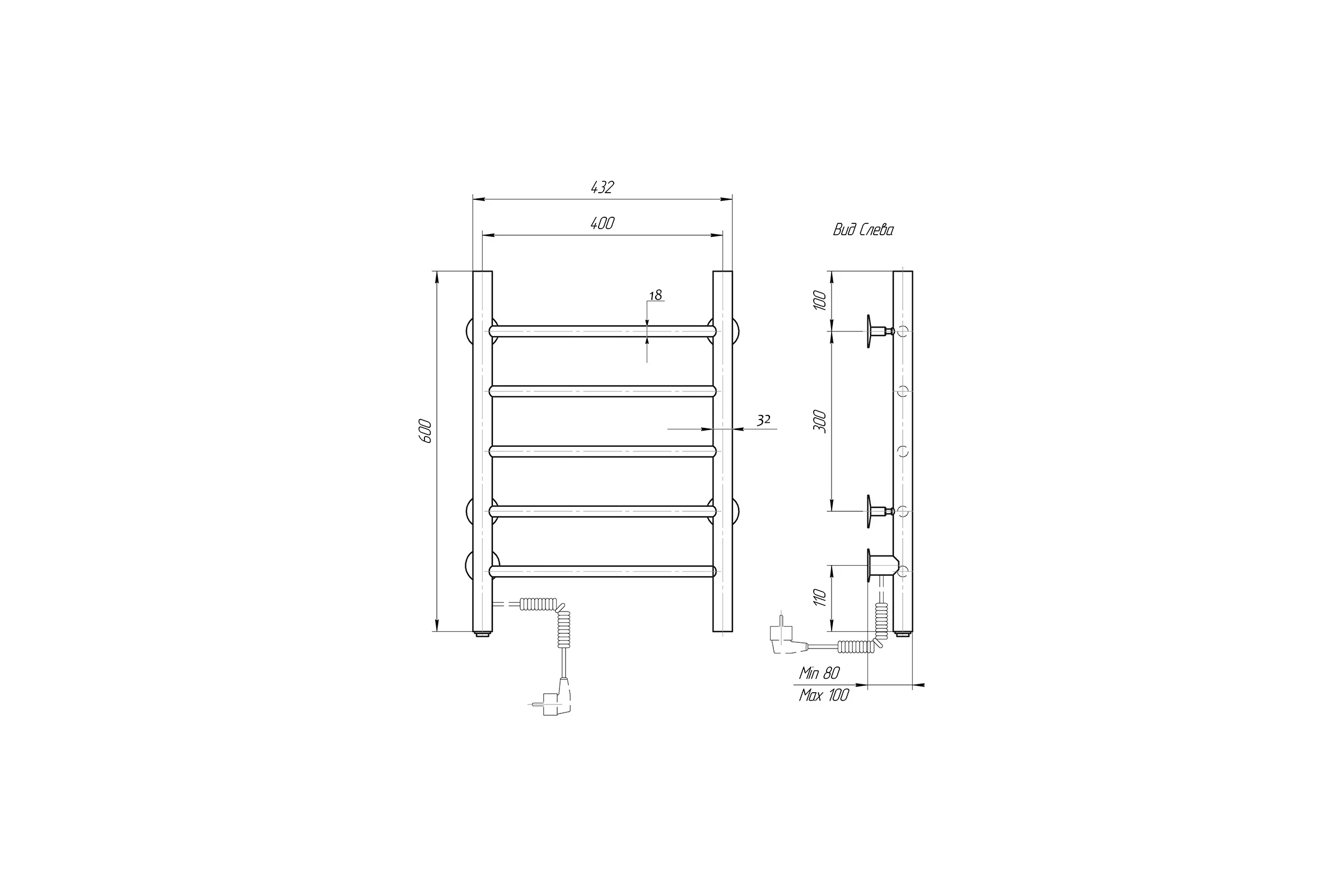Полотенцесушитель электрический Domoterm Классик DMT 109-5 40x60 EK L, диммер, хром, 4680419503246