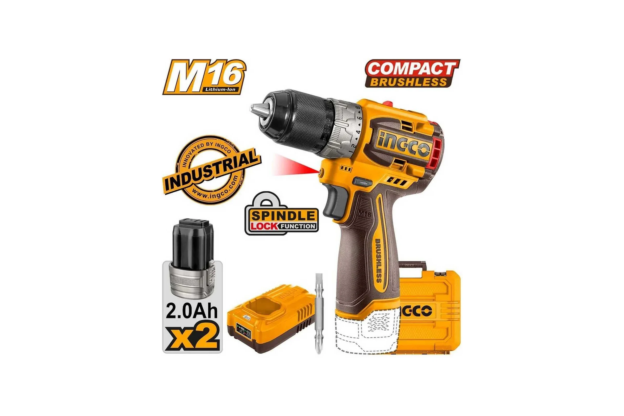 Аккумуляторный бесщеточный шуруповерт INDUSTRIAL 16 В 60 Нм 22+1 INGCO CDLI16682