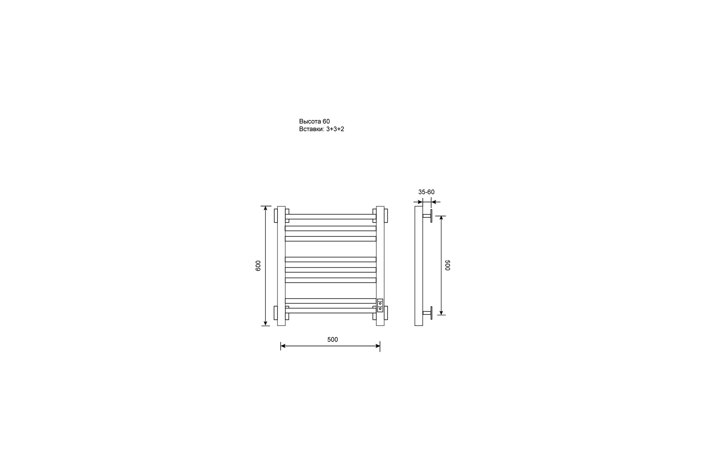 Полотенцесушитель электрический Primoclima Terra E Inox 60х50 8П PCTerraEInox60503.3.2