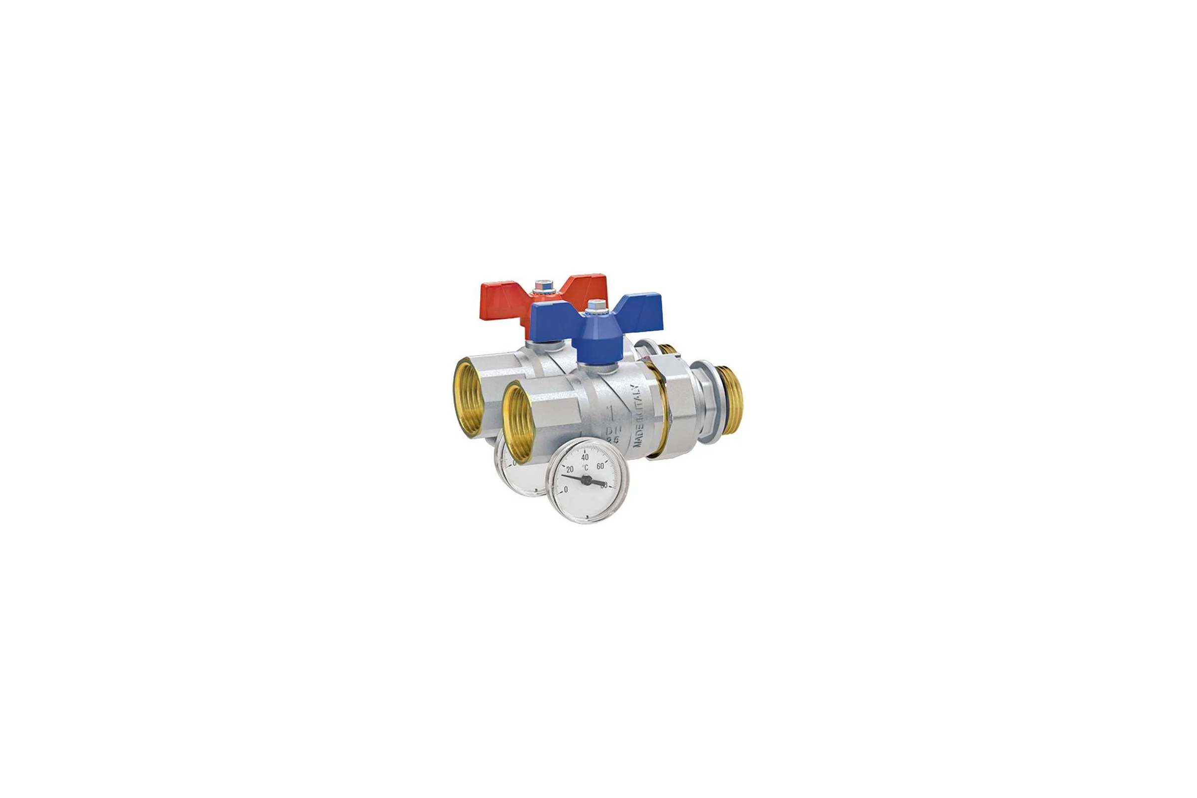 Кран американка с термометром FIV 1 (комплект 2 шт. син.+крас.) Италия 6061R006
