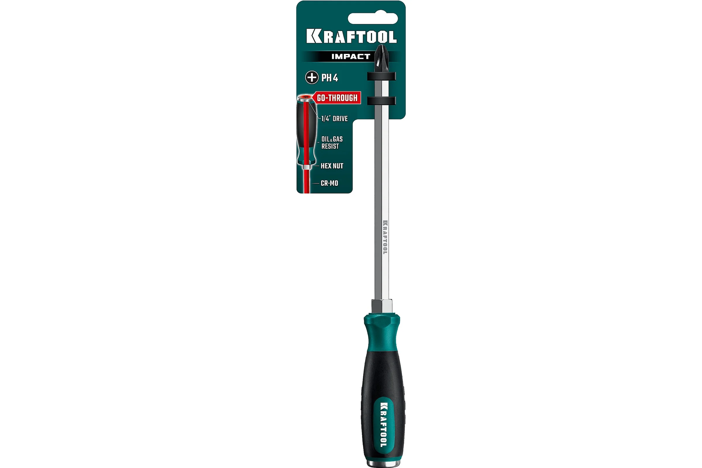 Ударная отвертка KRAFTOOL Impact PH 4, сквозной стержень Cr-Mo 250034-4