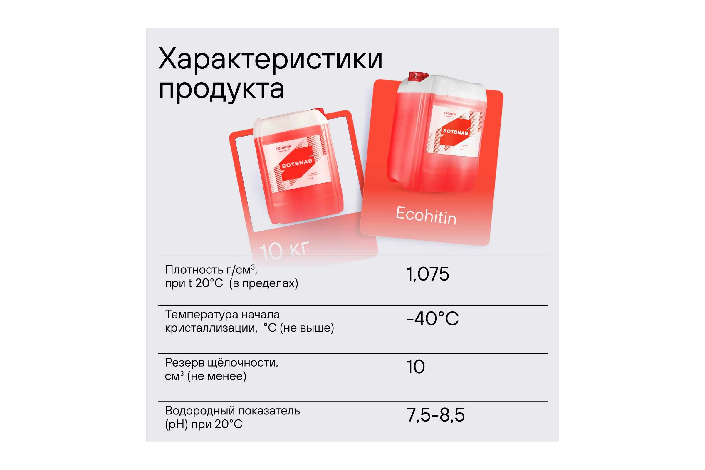 Теплоноситель SotSnab СОТСНАБ Экохитин -40 на основе этиленгликоля 10 кг/10 л ТЭКр-40.10