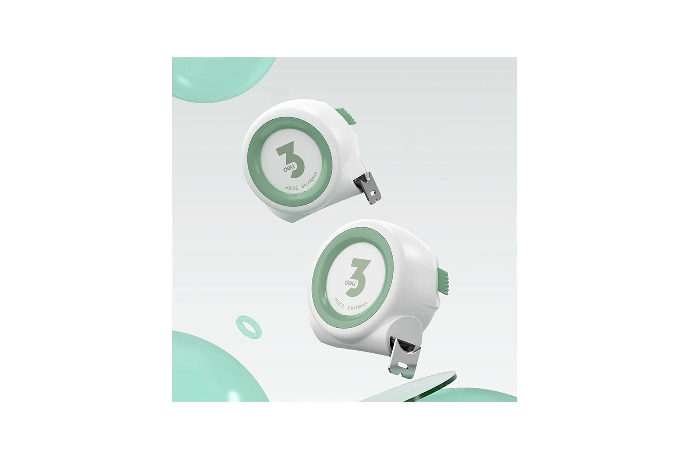 Рулетка DELI Home Series White H8103 3м х 19мм (Эксклюзивный дизайн, софттач пластик, клипса, ремешок) 177180