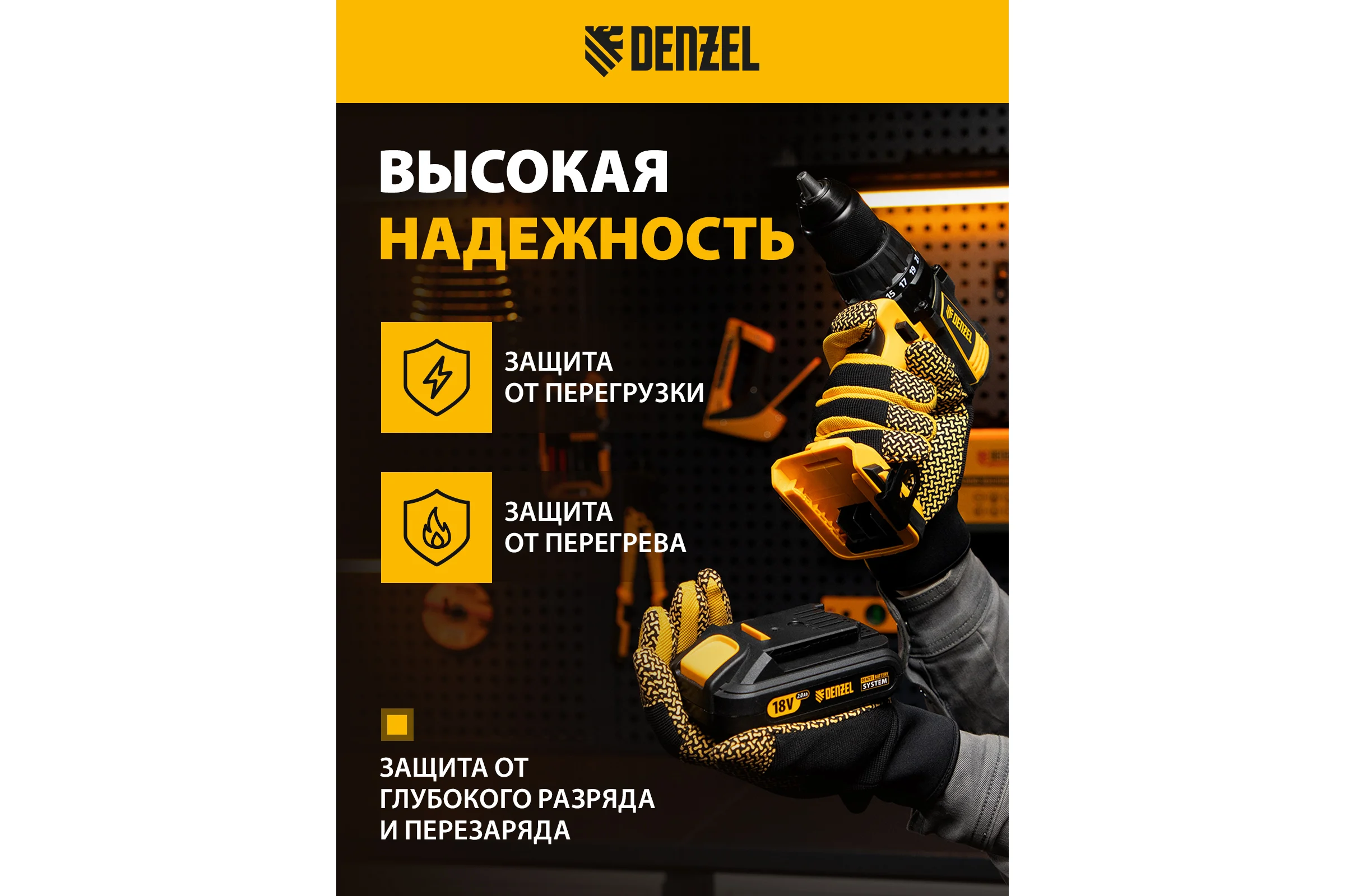 Батарея аккумуляторная IB-18-2.0 (2.0 Ач; 18 В; Li-Ion) Denzel 28433