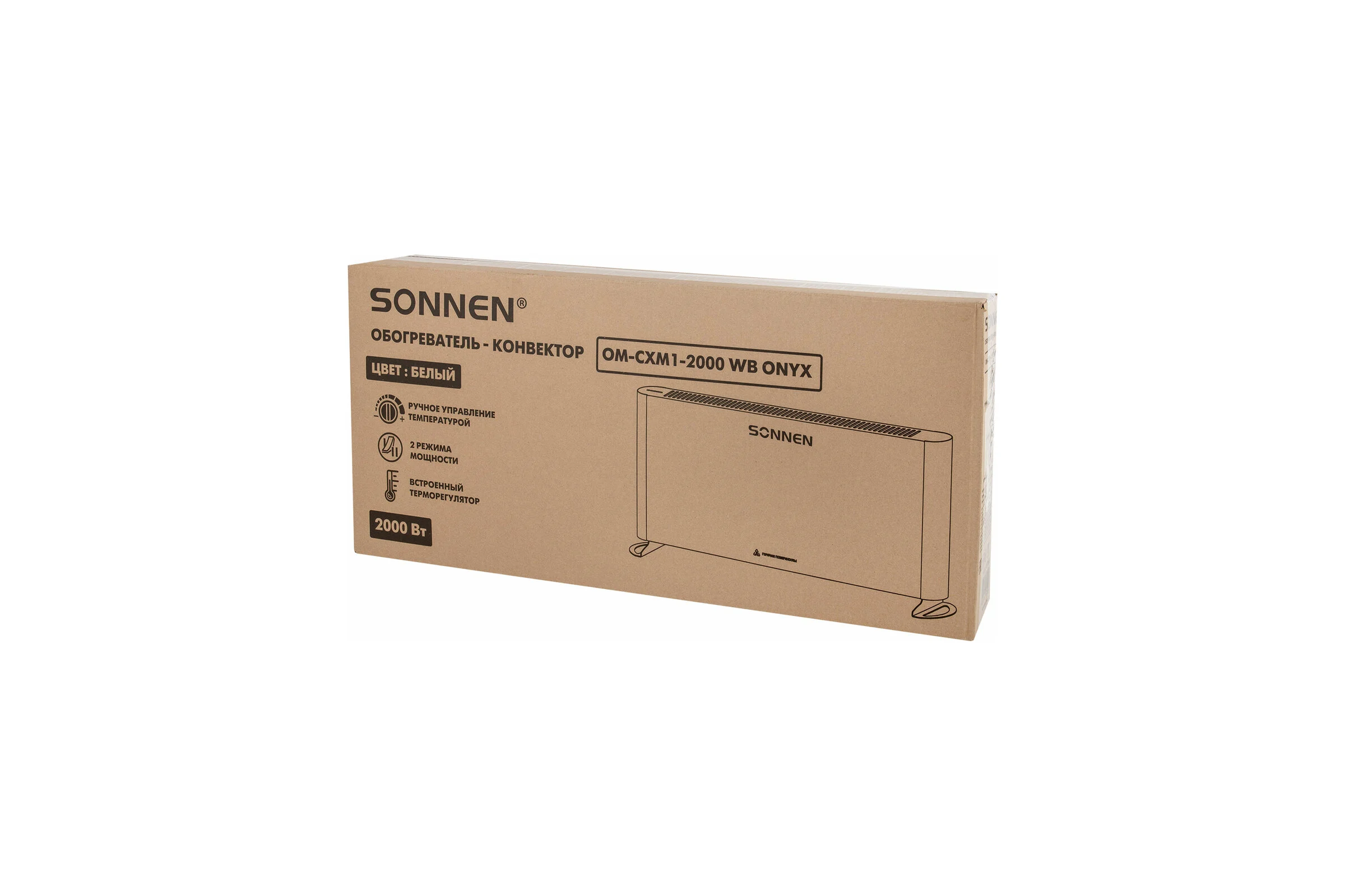 Обогреватель конвектор SONNEN ONYX-2000.1, 2000Вт, Х образный нагревательный элемент, белый 457630