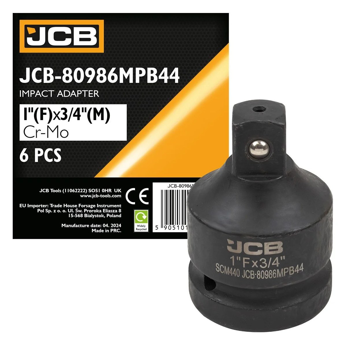 Адаптер-переходник ударный JCB 1(F) х 3/4(M) (усиленный, сталь SCM440) JCB-80986MPB44(59537)