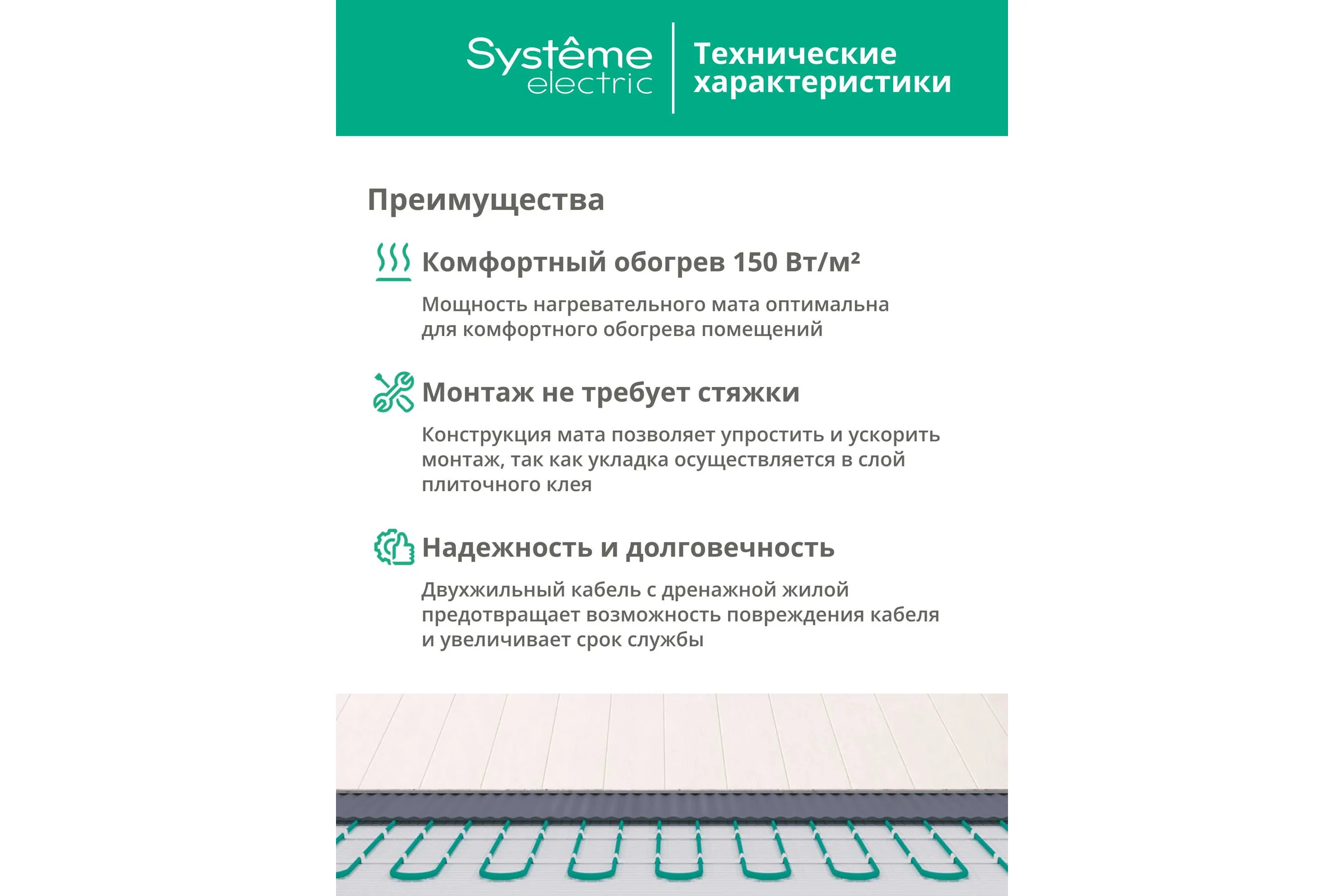 Теплый пол (мат нагревательный) Systeme Electric Step Balance, 150 Вт/м2, 525 Вт, 3,5 м2 SBM150035