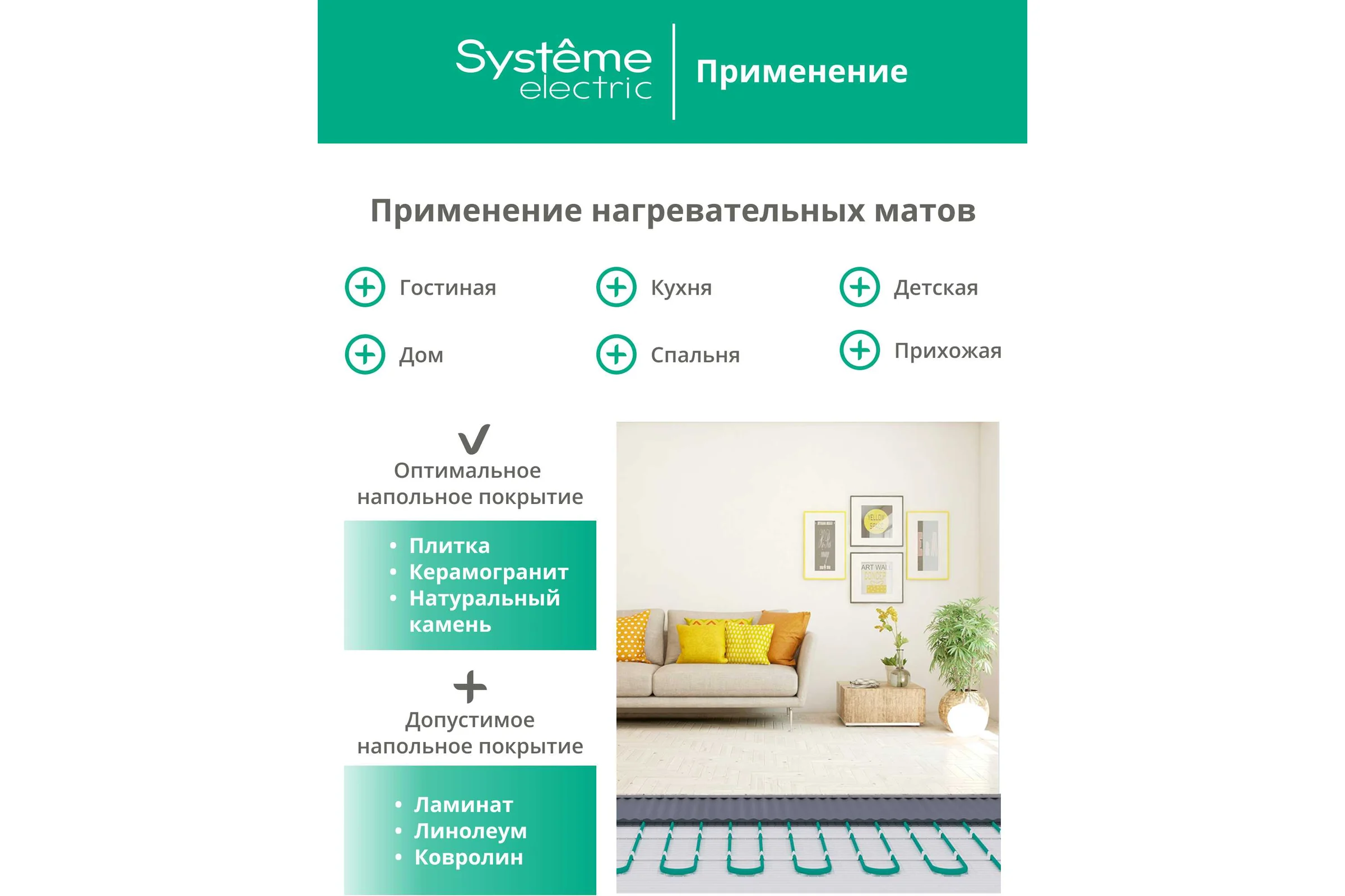 Теплый пол (мат нагревательный) Systeme Electric Step Balance, 150 Вт/м2, 525 Вт, 3,5 м2 SBM150035