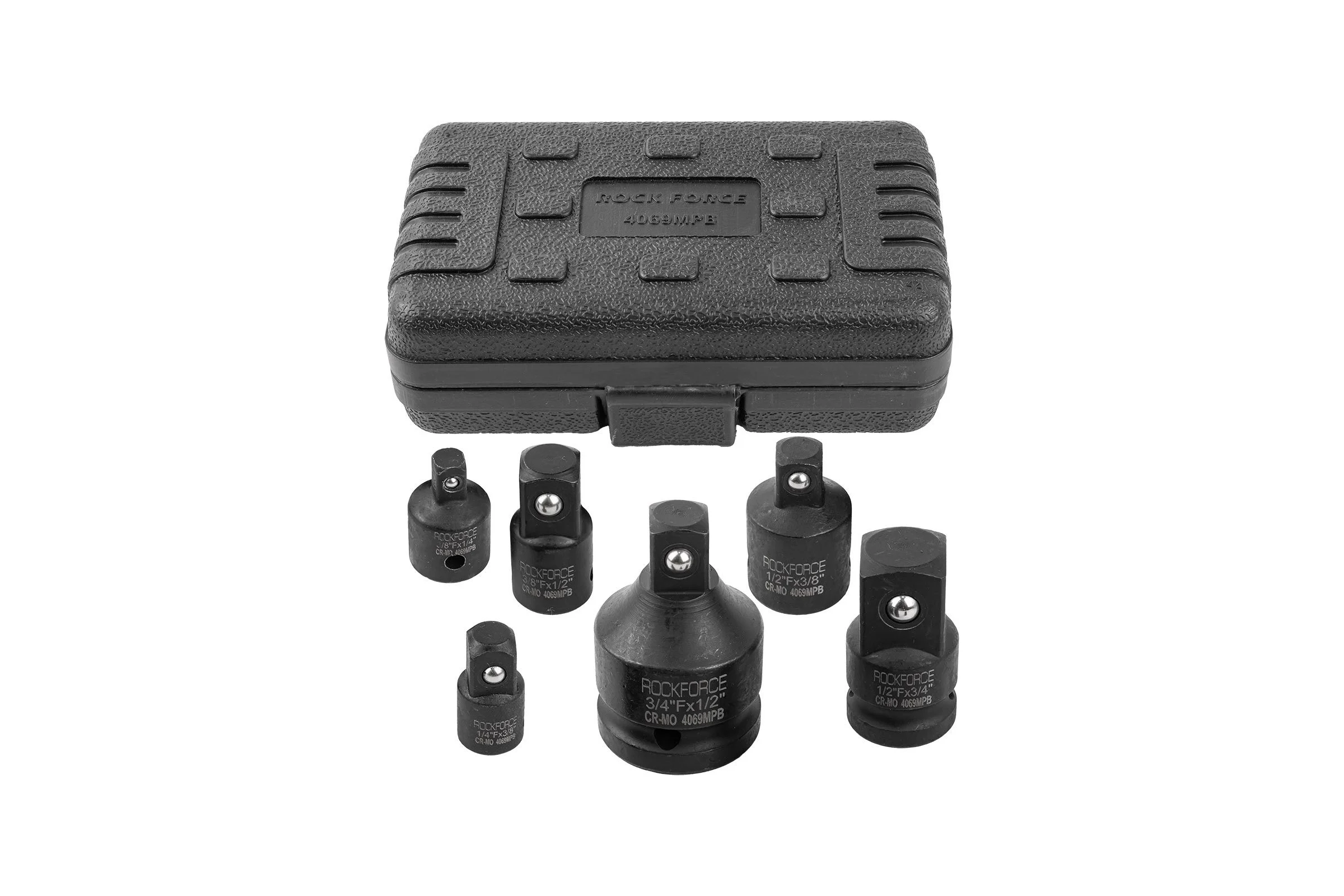 Набор адаптеров ударных Rockforce, 6предметов (1/4''(F)x3/8''(M),3/8''(F)x1/4''(M),3/8''(F)x1/2''(M),1/2''(F)x3/8''(M),1/2''(F)x3/4''(M),3/4''(F)x1/2''(M) в кейсе RF-4069MPB(56708)