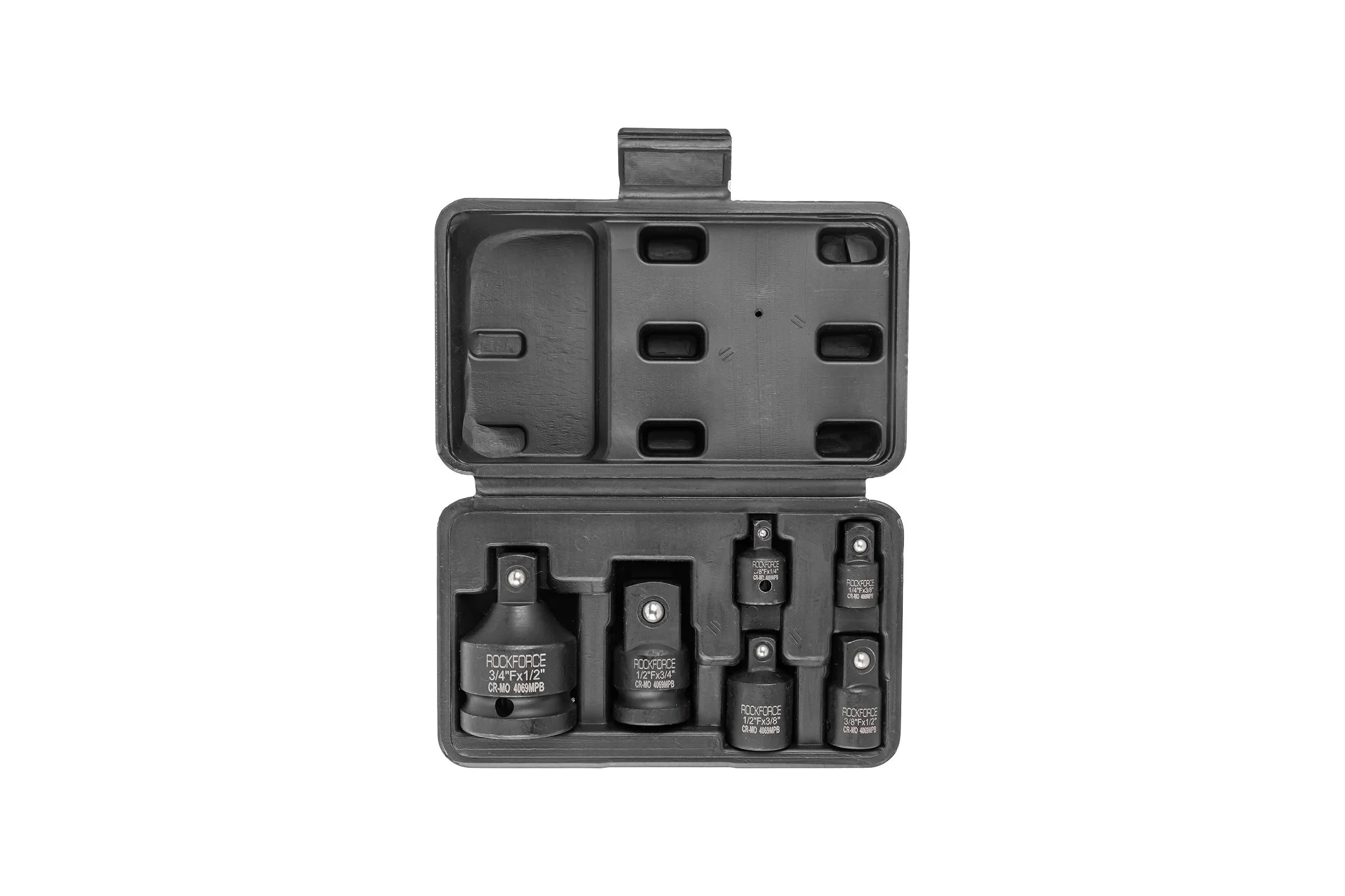 Набор адаптеров ударных Rockforce, 6предметов (1/4''(F)x3/8''(M),3/8''(F)x1/4''(M),3/8''(F)x1/2''(M),1/2''(F)x3/8''(M),1/2''(F)x3/4''(M),3/4''(F)x1/2''(M) в кейсе RF-4069MPB(56708)