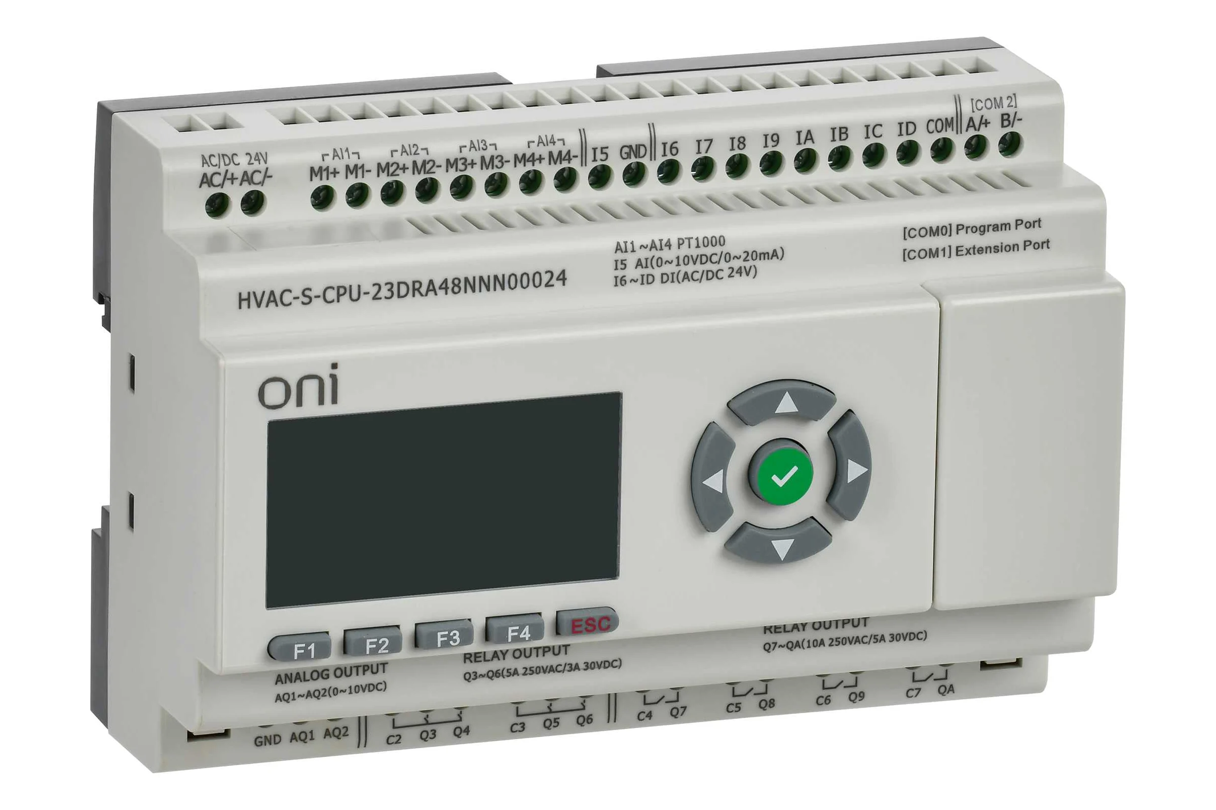 Модуль ONI ПЛК HVAC S ЦПУ 8DI 8DO 1AI 4PT 2AO LED RS485 HVAC-S-CPU23DRA48NNN00024