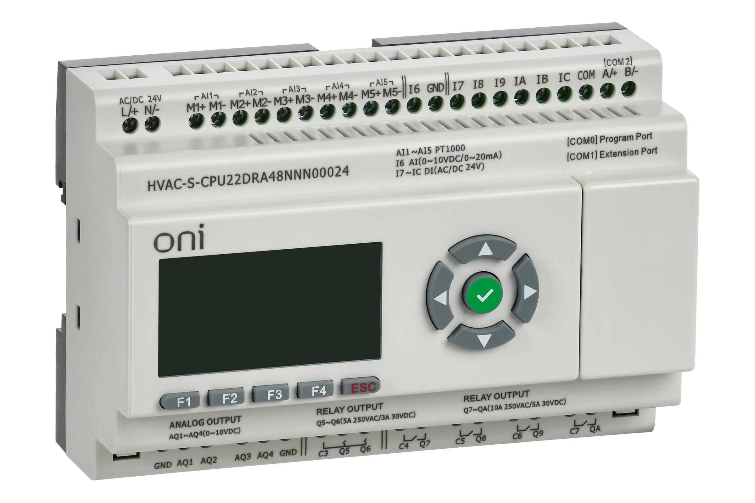 Модуль ONI ПЛК HVAC S ЦПУ 6DI 6DO 1AI 5PT 4AO LED RS485 HVAC-S-CPU22DRA48NNN00024