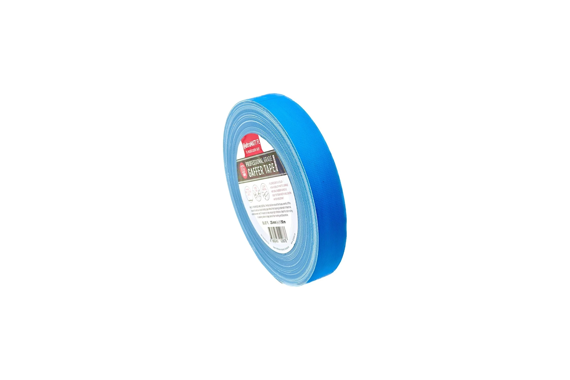 Клейкая лента DGTAPE ultraMATT - Гаффа тейп 25мм/50м - Голубой (светится в ультрафиолете) UMF25/50/BL