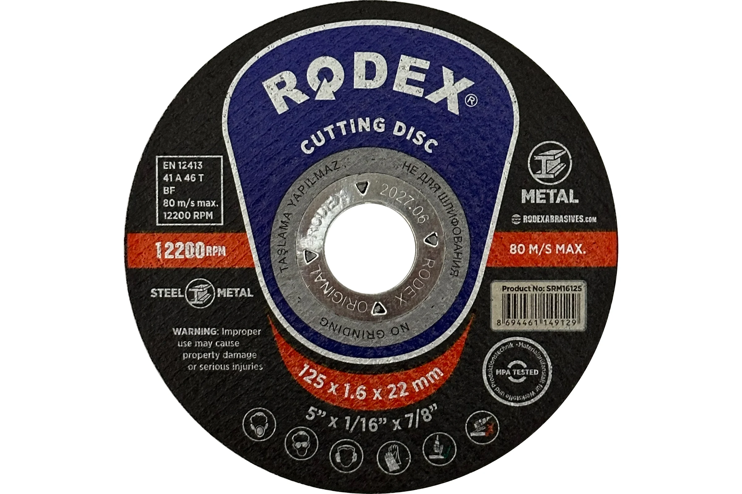 Отрезной круг по металлу RODEX 125x1.6x22 мм SRM16125