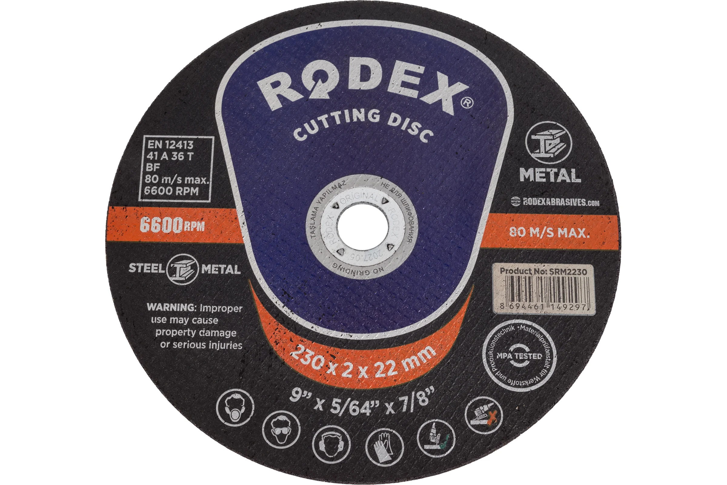 Отрезной круг по металлу RODEX 230x2х22 мм SRM2230